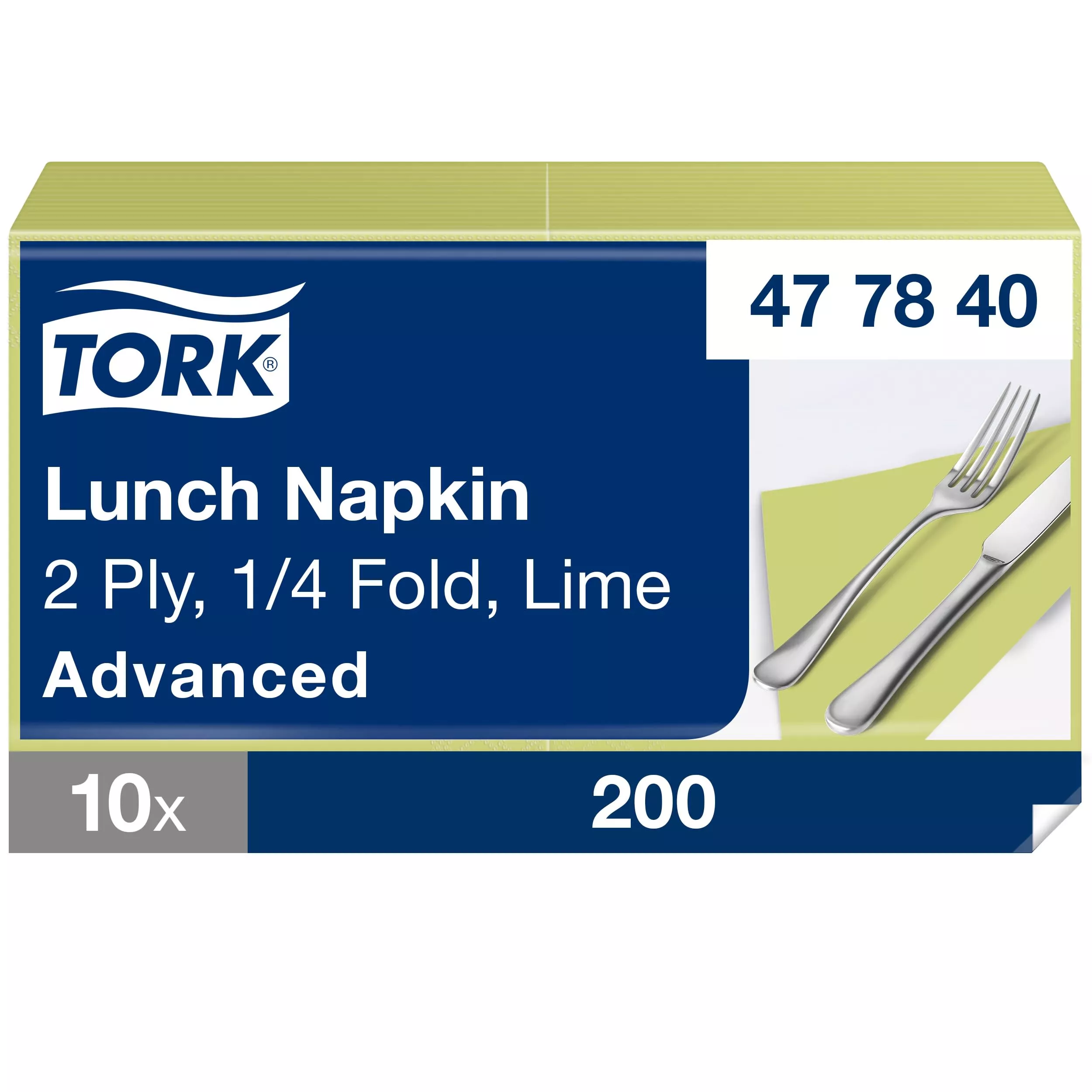 Tork Lunchserviette Limone, 1/4-Falz, 2-lagig, 33 cm × 33 cm, 10 × 200 Servietten, 477840