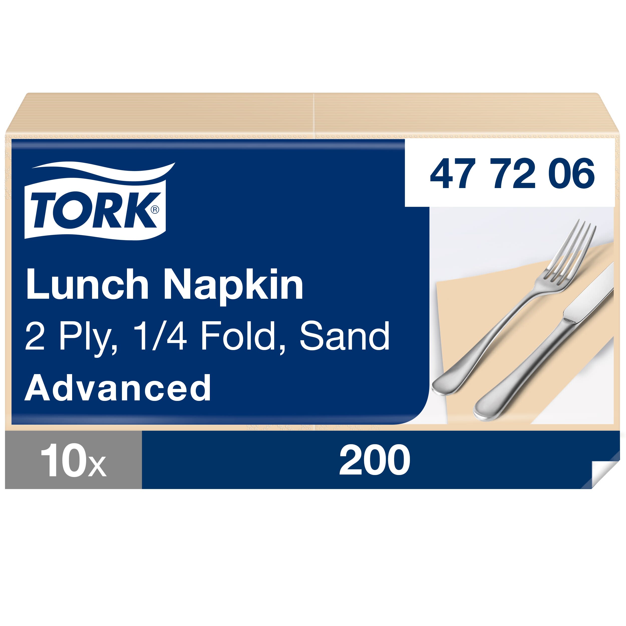 Tork Lunchserviette Sand, 1/4-Falz, 2-lagig, 33 cm × 33 cm, 10 × 200 Servietten, 477206