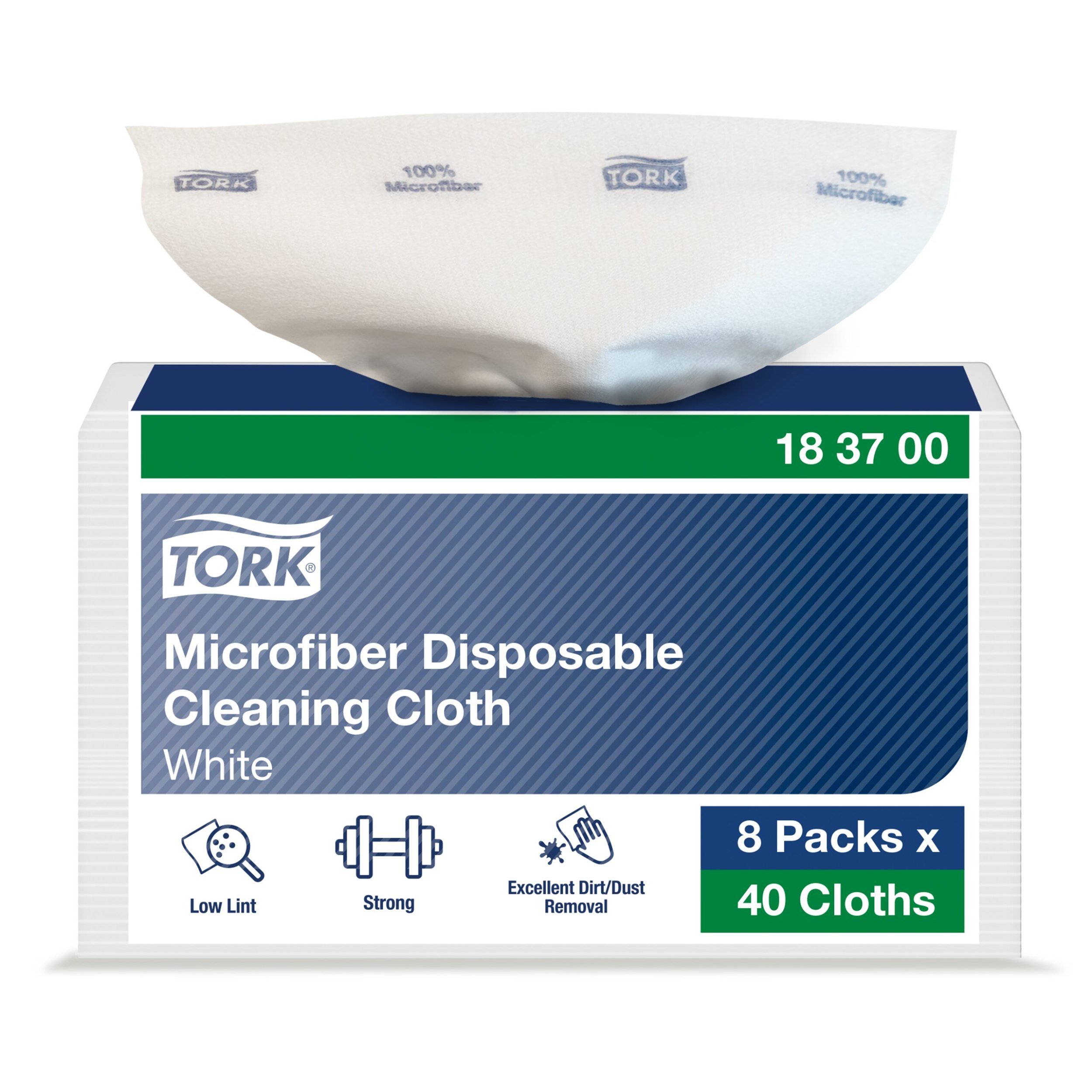 Tork Mikrofaser Einweg Reinigungstücher Weiß mit blauem Druck, Zur trockenen und nassen Verwendung, 8 × 40 Tücher, 183700