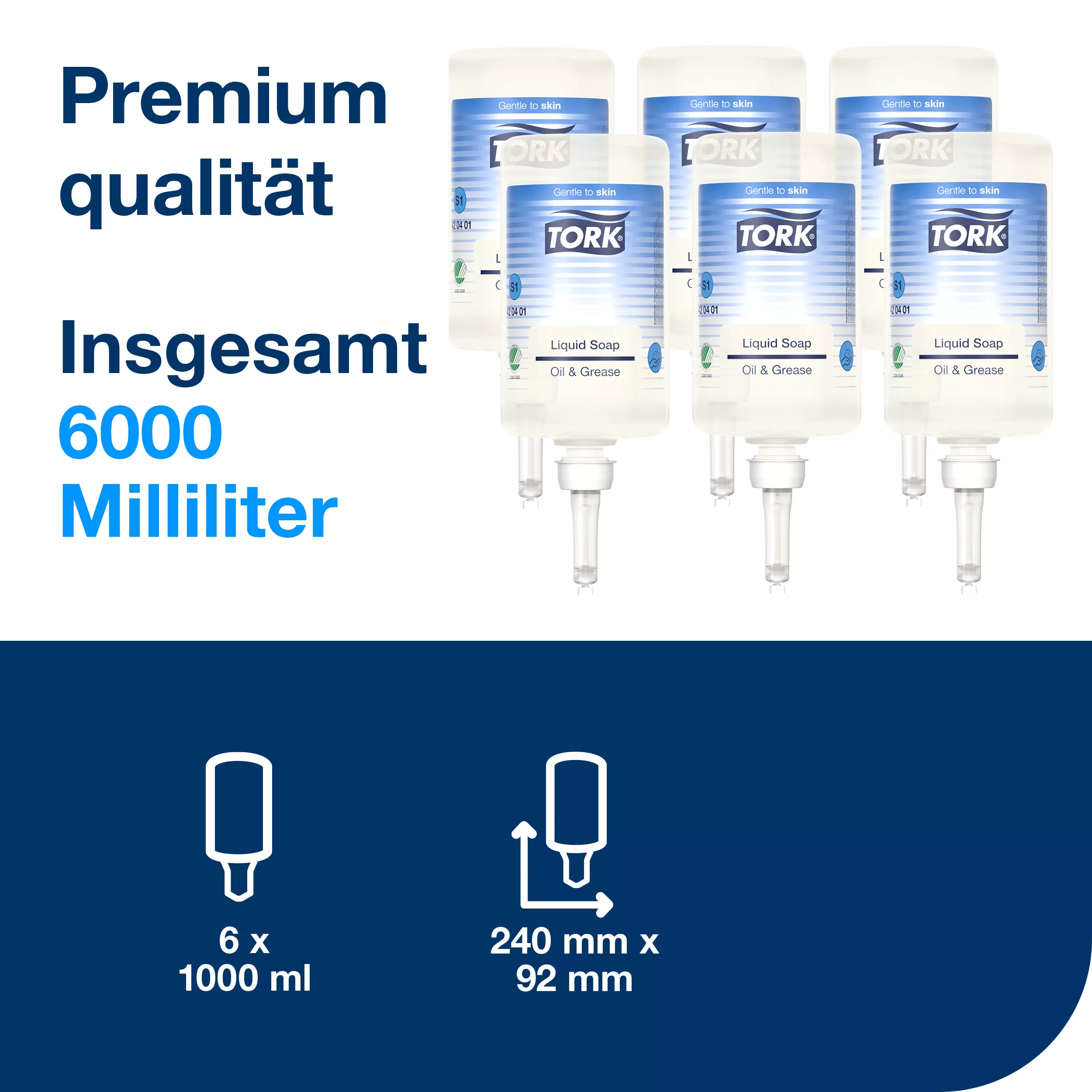 Tork fettlösende Flüssigseife S1, dermatologisch getestet, 6 × 1.000 ml, 420401