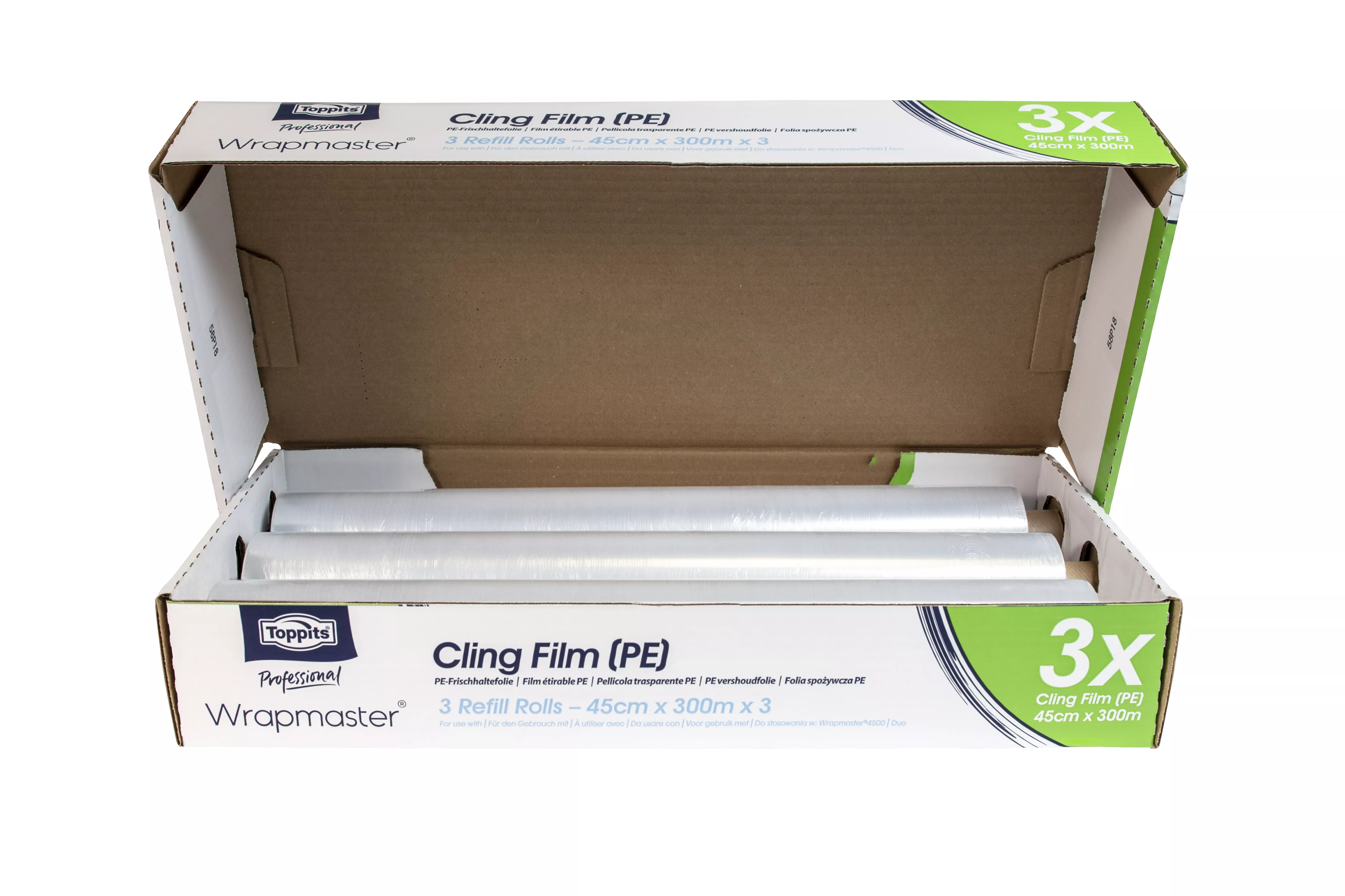 Wrapmaster PE Frischhaltefolie 45cm x 300m – 3 Rollen für Wrapmaster 4500 & Duo