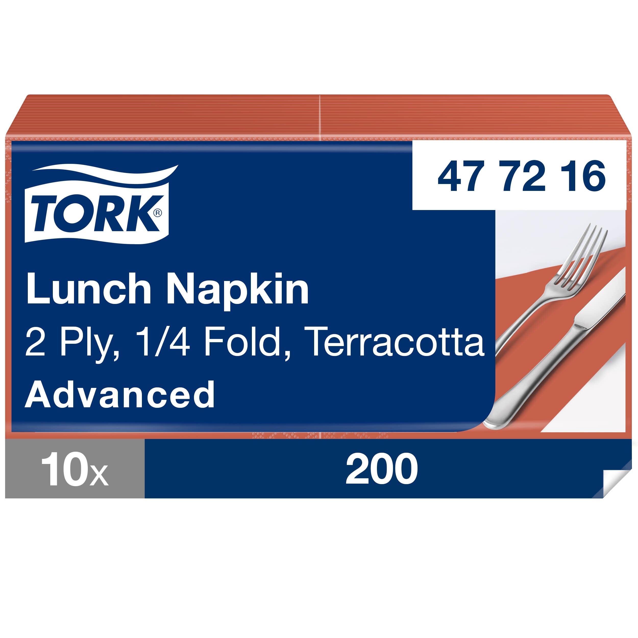 Tork Lunchserviette Terracotta, 1/4-Falz, 2-lagig, 33 cm × 33 cm, 10 × 200 Servietten, 477216