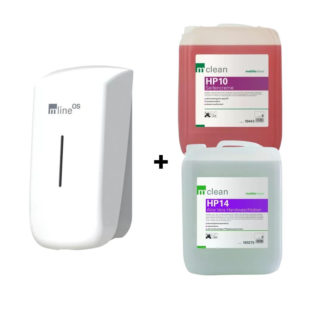 Cleanclub OS Seifenspender SET – Cleanclub Seifenspender 400ml inkl. HP10 Seifencreme 5L & HP14 Handwaschlotion 10L