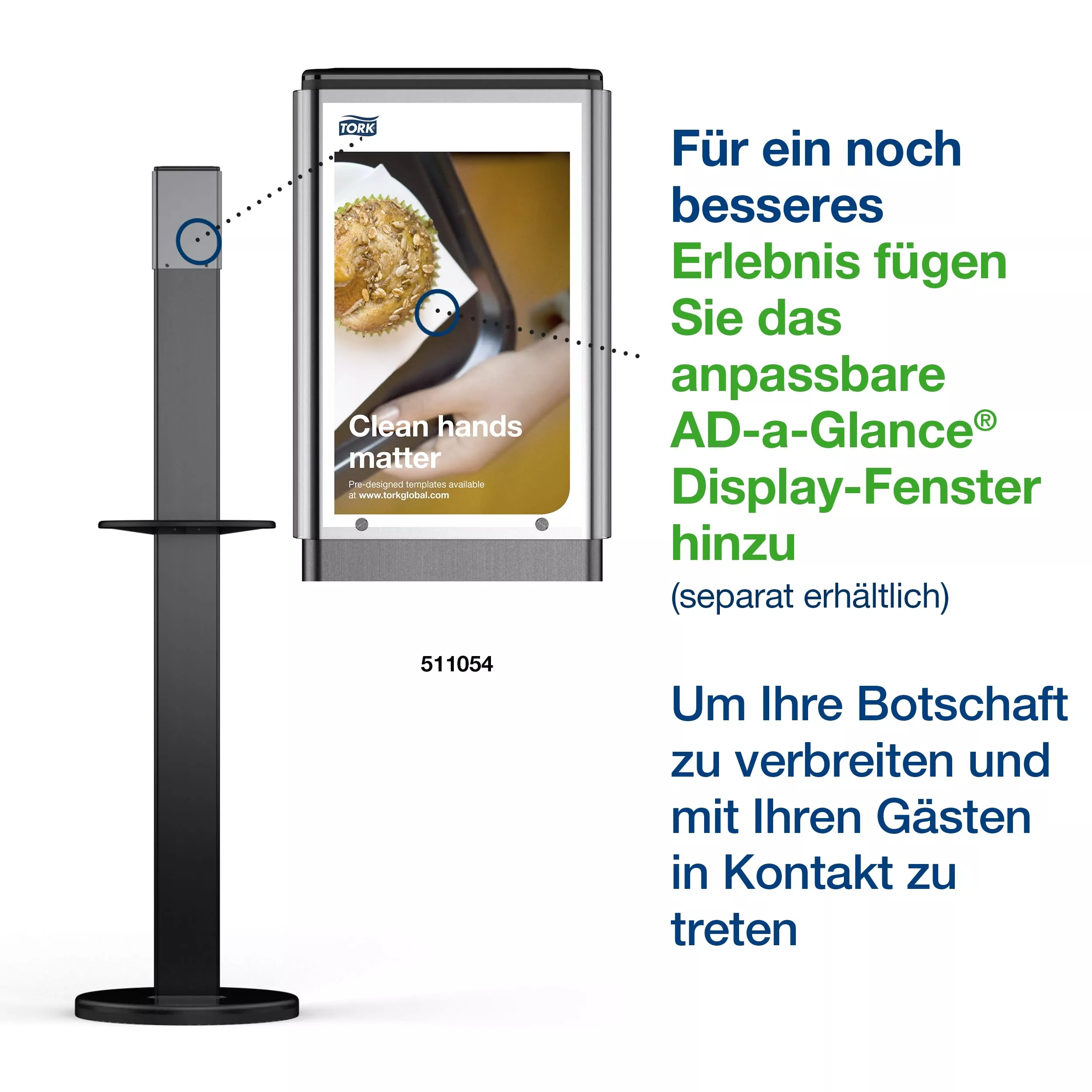 Tork Hygienesäule für Desinfektionsmittel und Tücher Schwarz S1/S2/S4/F1, geeignet für Tork Nachfüllpackungen und Spender 511055