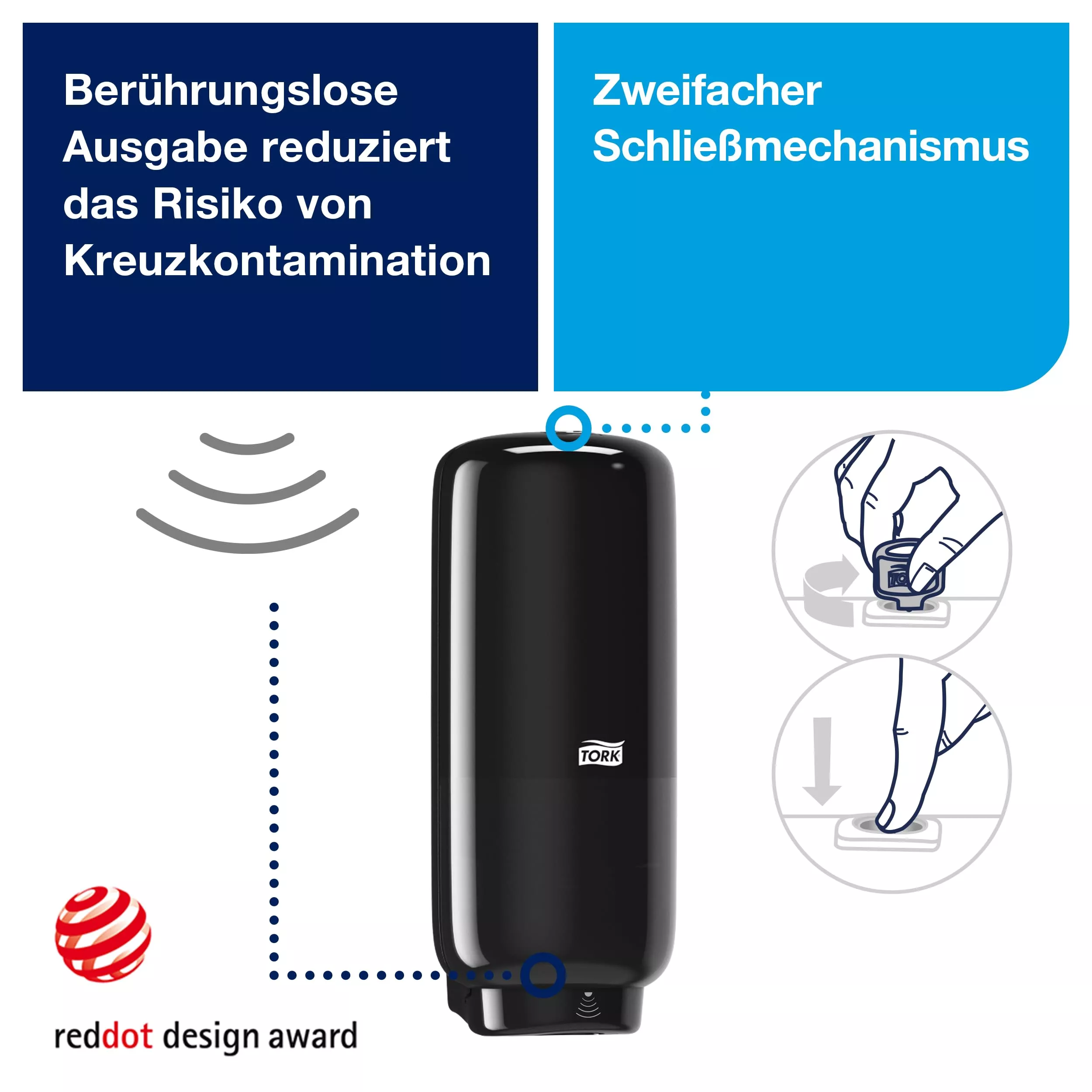 Tork Spender für Seife und Hautpflegeprodukte mit Intuition™ Sensor Schwarz S4, berührungslose, Elevation Design, 561608