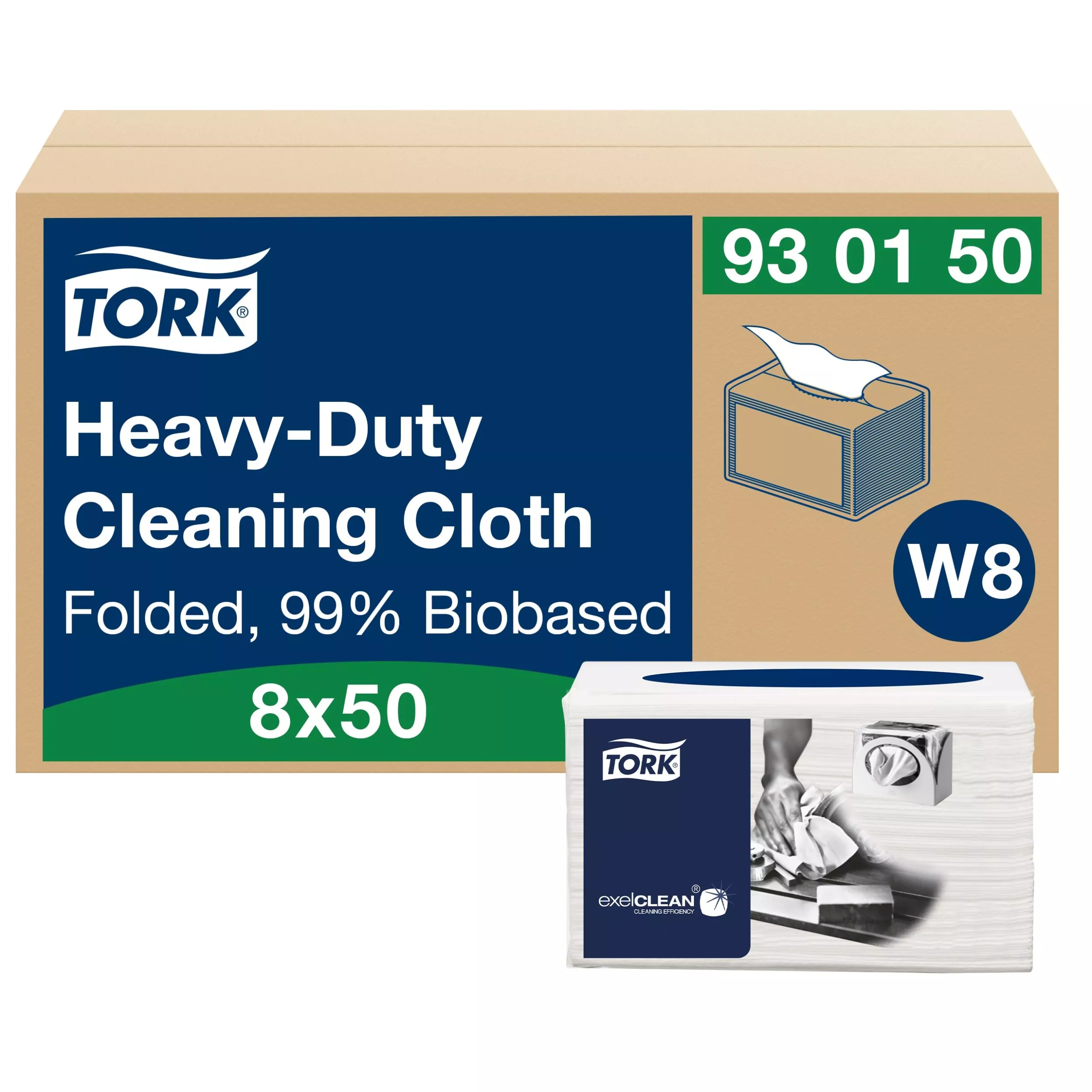 Tork Extra-Starke Biobasierte Reinigungstücher Weiß W4, 8 × 50 Tücher, 99 % biobasiert, 930150