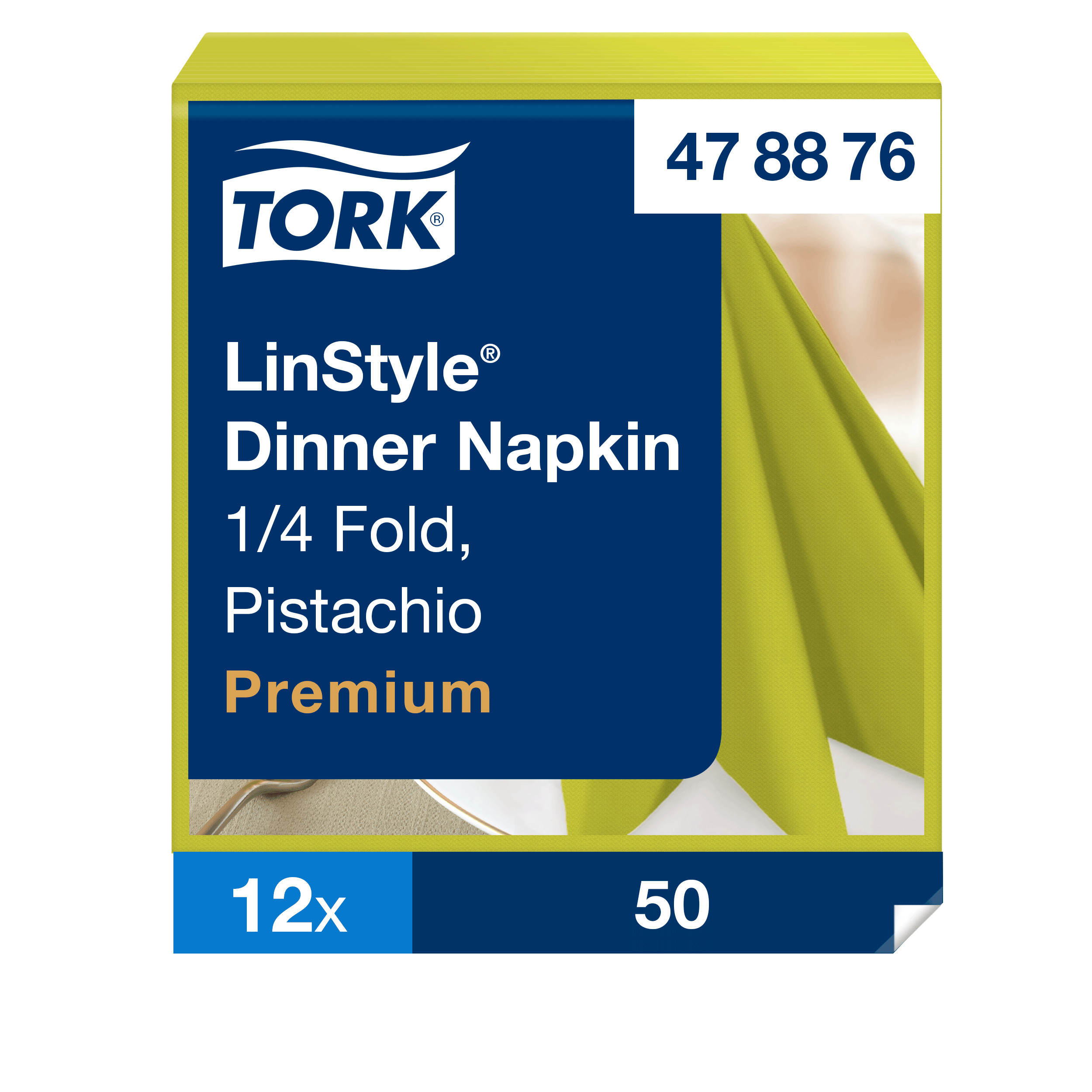 Tork LinStyle® Dinnerservietten Pistazie, 1/4‑Falz, 39 cm × 39 cm, 12 × 50 Servietten, 478876
