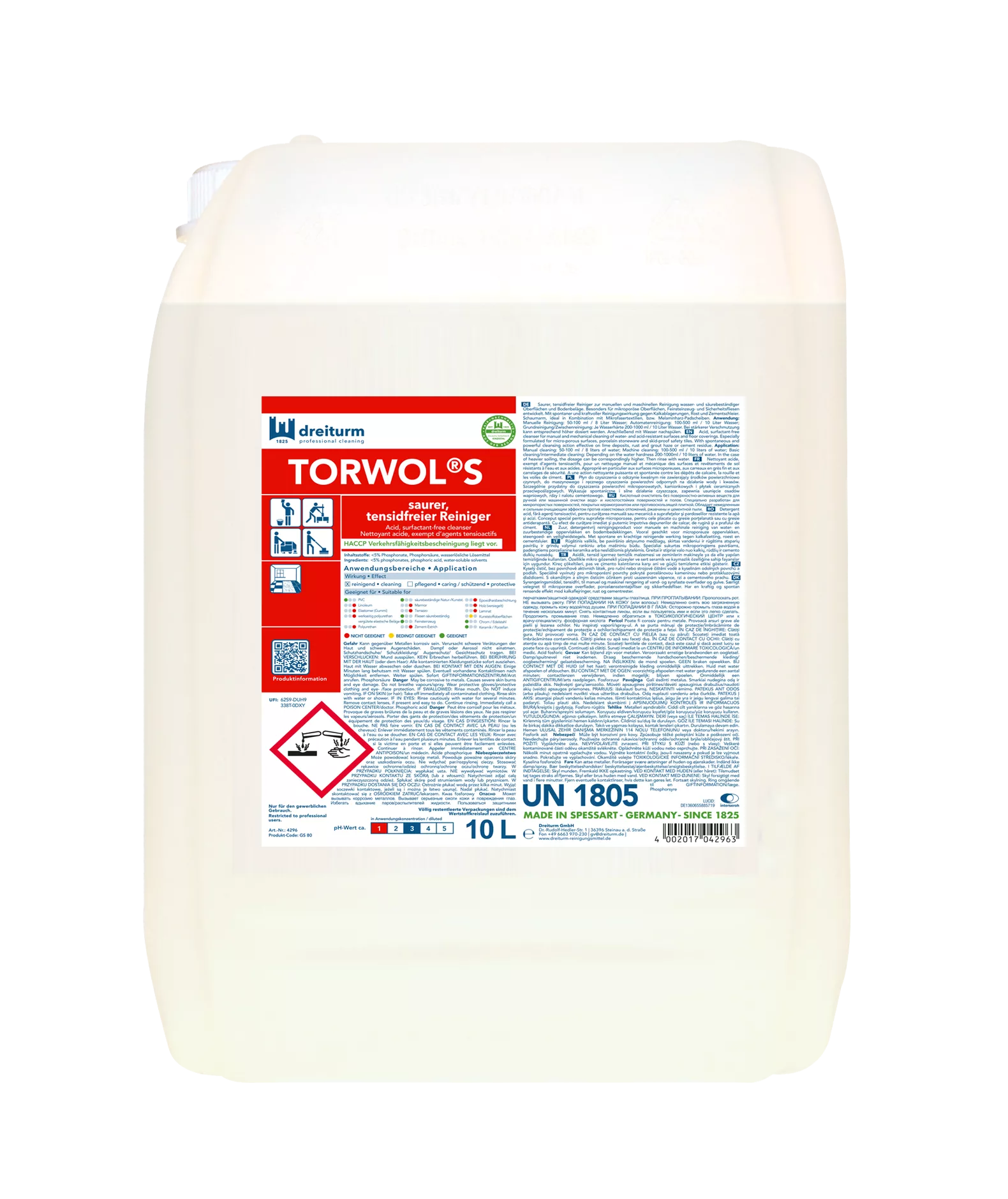 Dreiturm Torwol S – Saurer, tensidfreier Reiniger – 10L Kanister