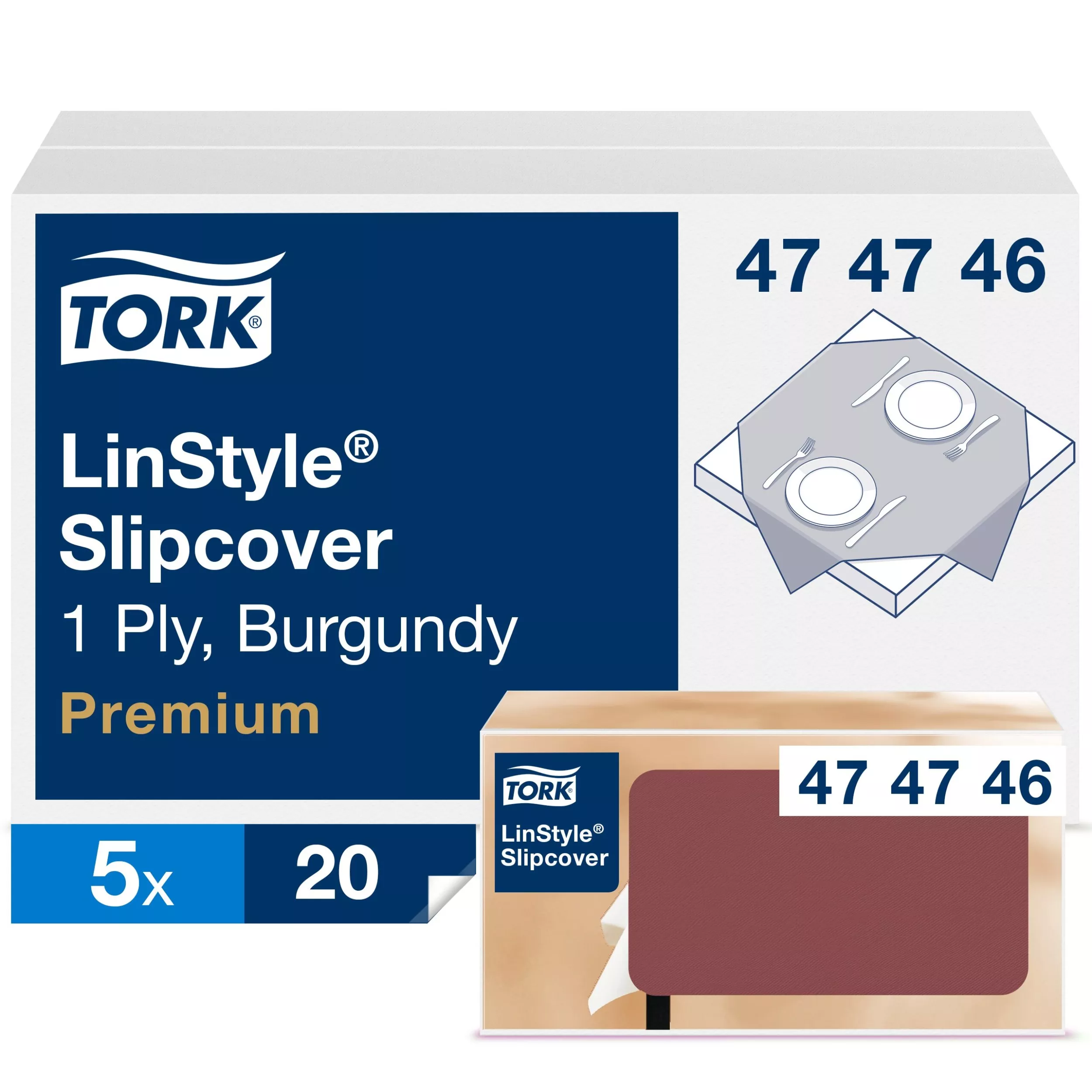 Tork LinStyle® Mitteldecke Bordeauxrot, robust, 1-lagig, 80 cm × 80 cm, 5 × 20 Mitteldecken, 474746