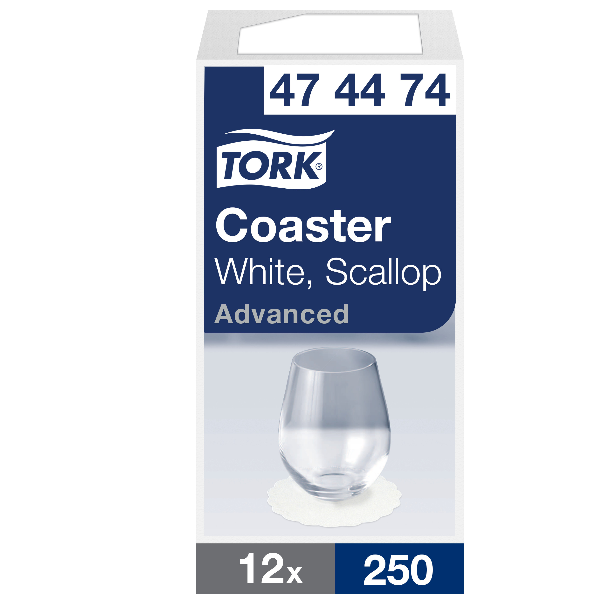 Tork Runde Papieruntersetzer Weiß muschelgewellt, Extradick, 12 × 250 Untersetzer, 474474
