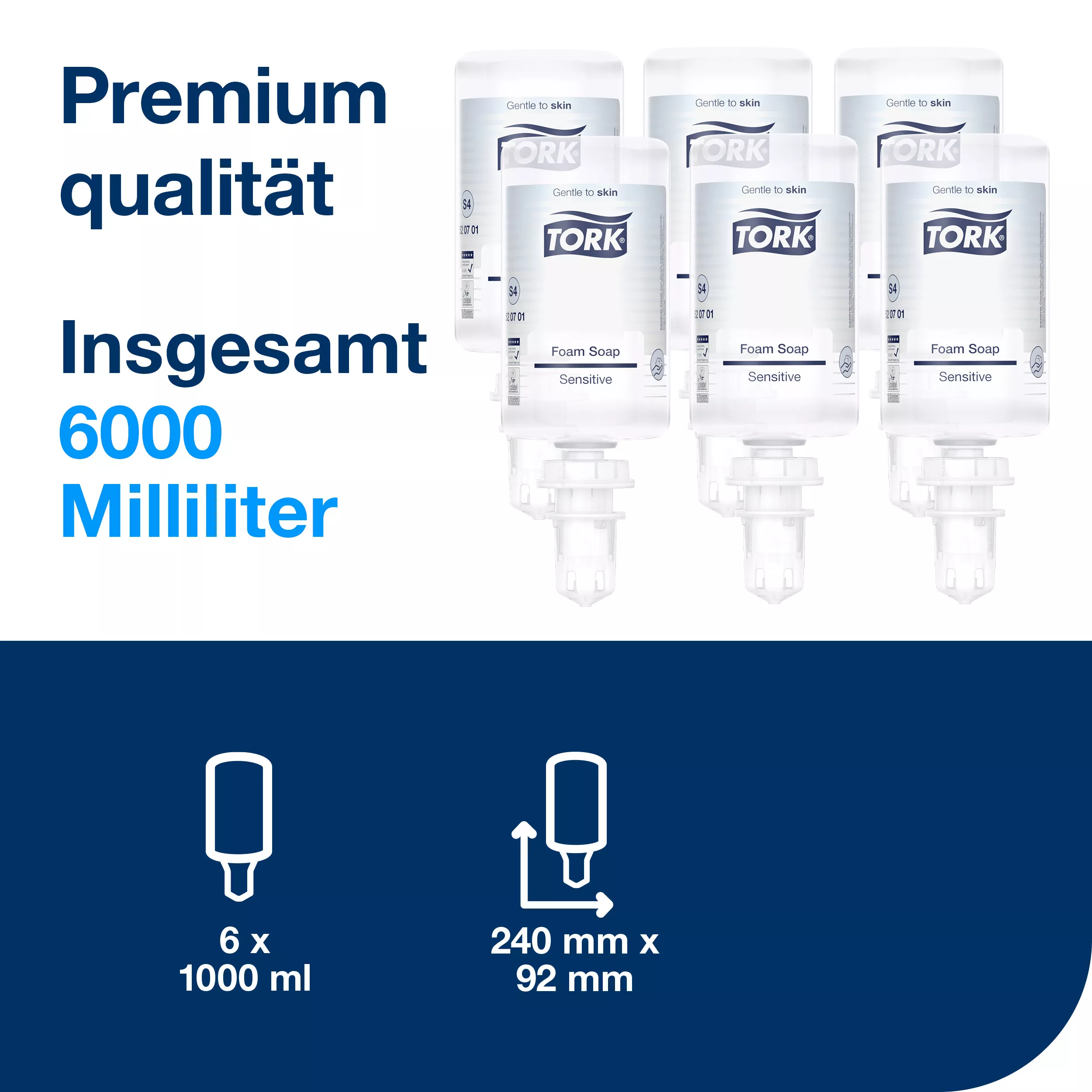 Tork Sensitive Hand Schaumseife S4, dermatologisch getestet, 6 × 1.000 ml, 520701