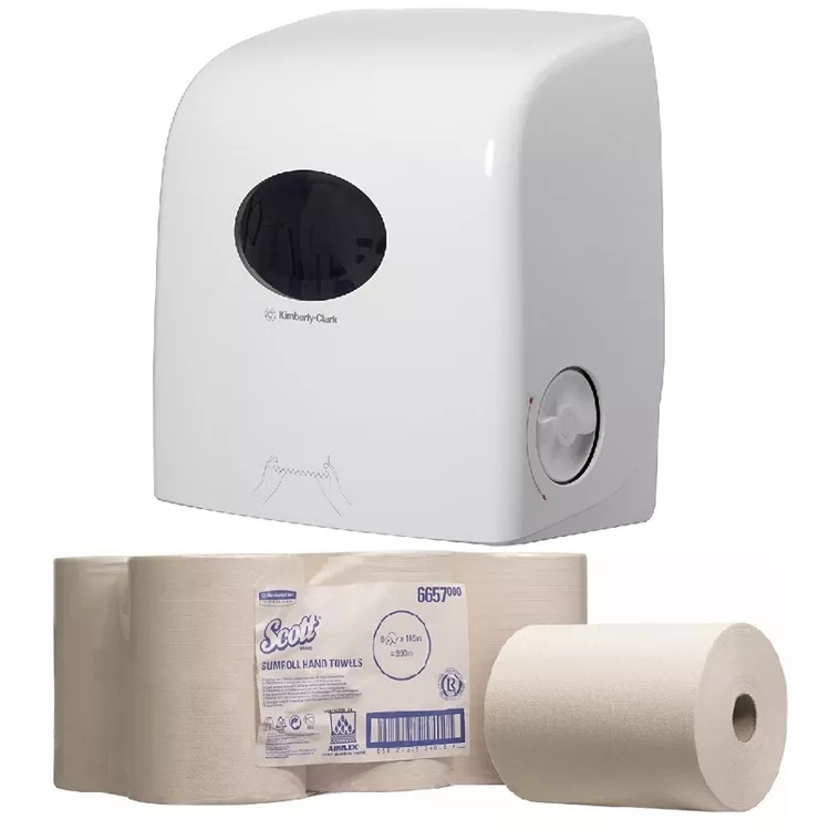 SET Kimberly-Clark AQUARIUS Slimroll Rollenhandtuchspender mit Handtuchrollen ( 1 Packung = 6 Rolle)