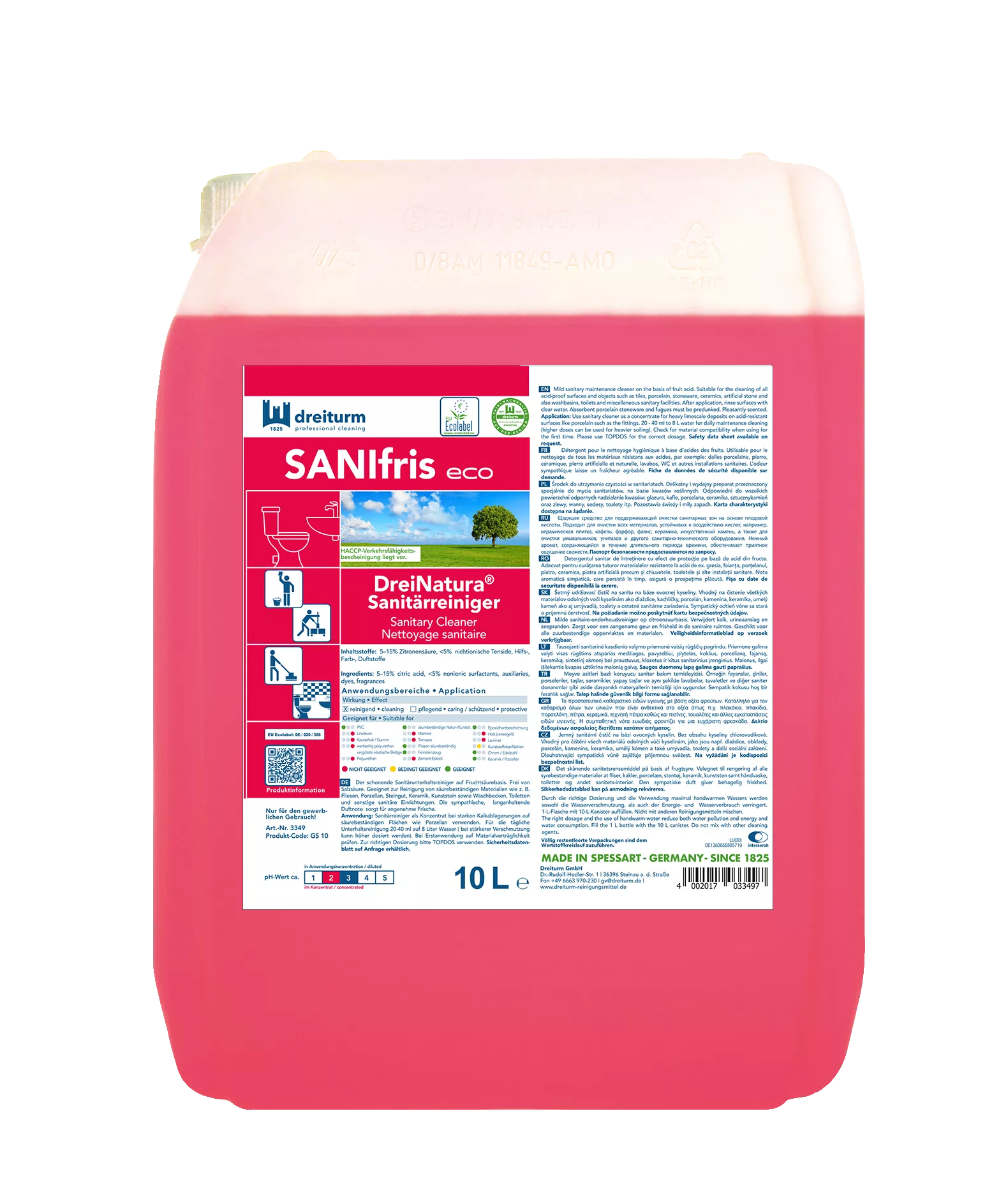 Dreiturm Sanitärreiniger Sanifris eco DreiNatura – 10 L Kanister