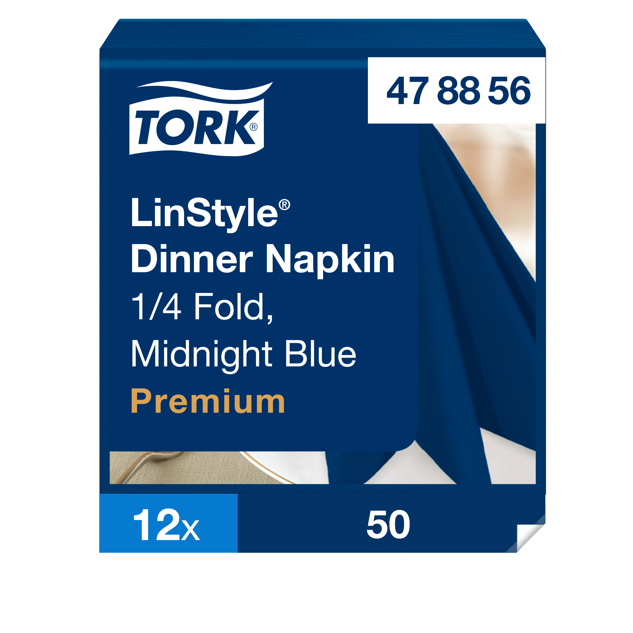 Tork LinStyle® Dinnerservietten Mitternachtsblau, 1/4‑Falz, 39 cm × 39 cm, 12 × 50 Servietten, 478856