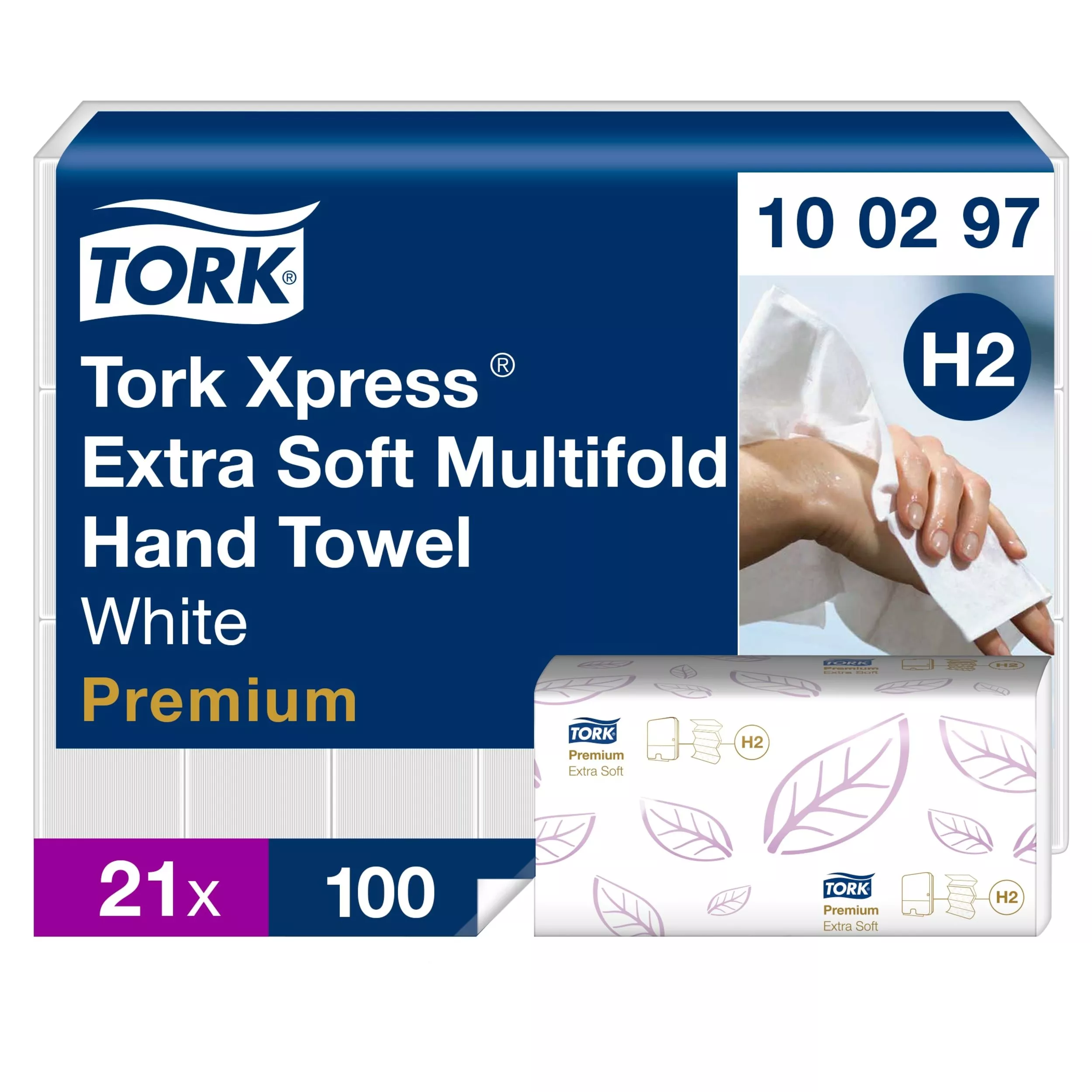 Tork Xpress® Extraweich Multifold-Handtücher Weiß H2, Premium, 21 × 100 Tücher, 100297
