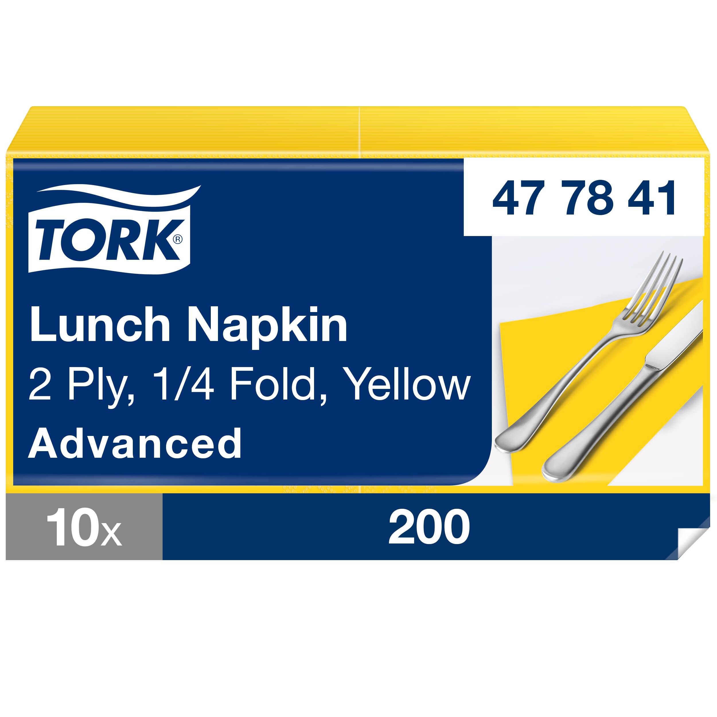 Tork Lunchserviette Gelb, 1/4-Falz, 2-lagig, 33 cm × 33 cm, 10 × 200 Servietten, 477841