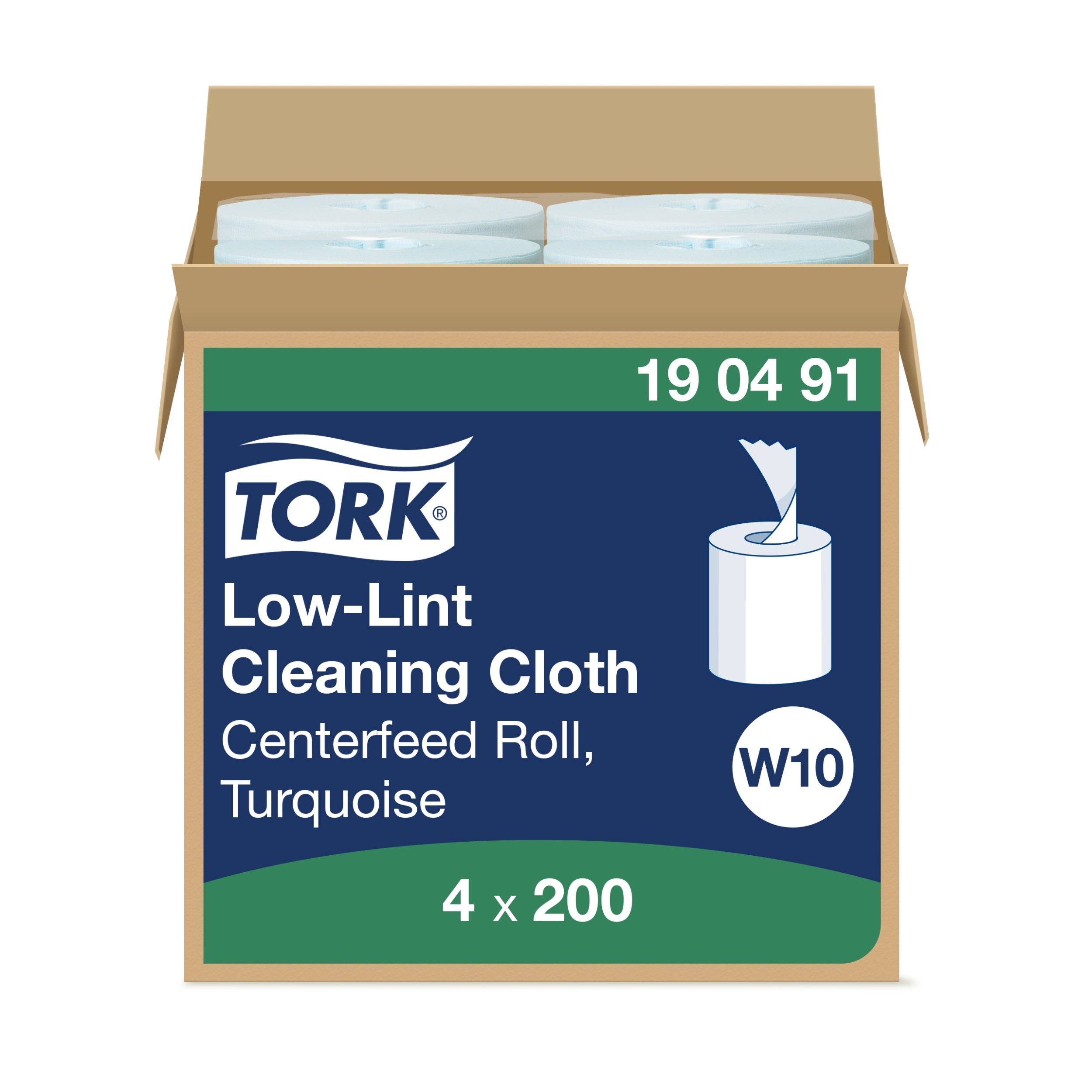 Tork Fusselarme Reinigungstücher Nachfüllung Türkis W10, Lösungsmitteltauglich, 4 × 200 Tücher 190491