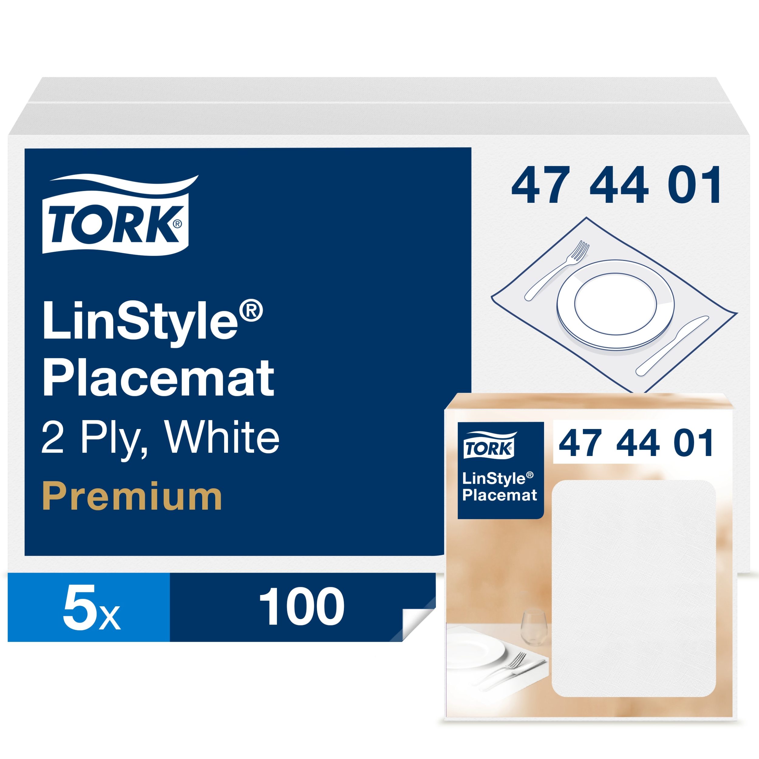 Tork LinStyle® Tischset Weiß, 39 cm × 30 cm, 5 × 100 Tischsets, 474401