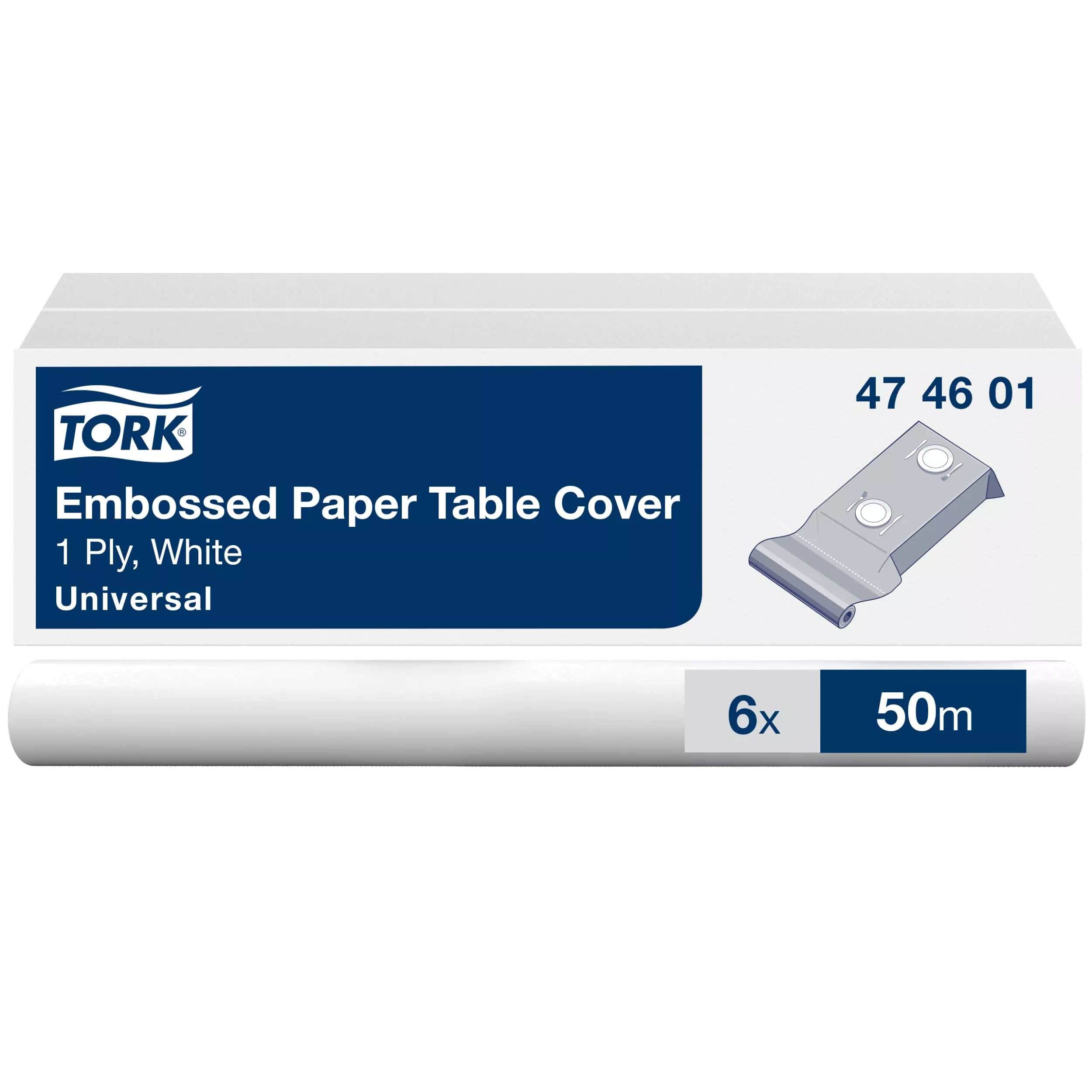 Tork Damask Papier Tischdeckenrolle Weiß, anpassbar an Tischlänge, 50 m Rolle, 474601
