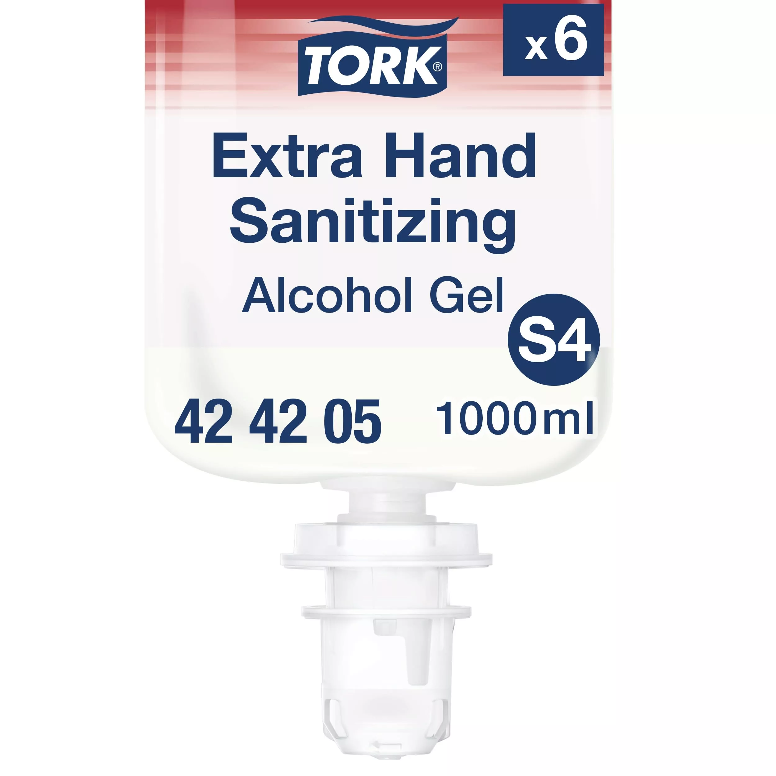 Tork Extra Händedesinfektionsgel S4, Desinfektionsmittel ohne klebrige Rückstände, 6 × 1.000 ml, 424205
