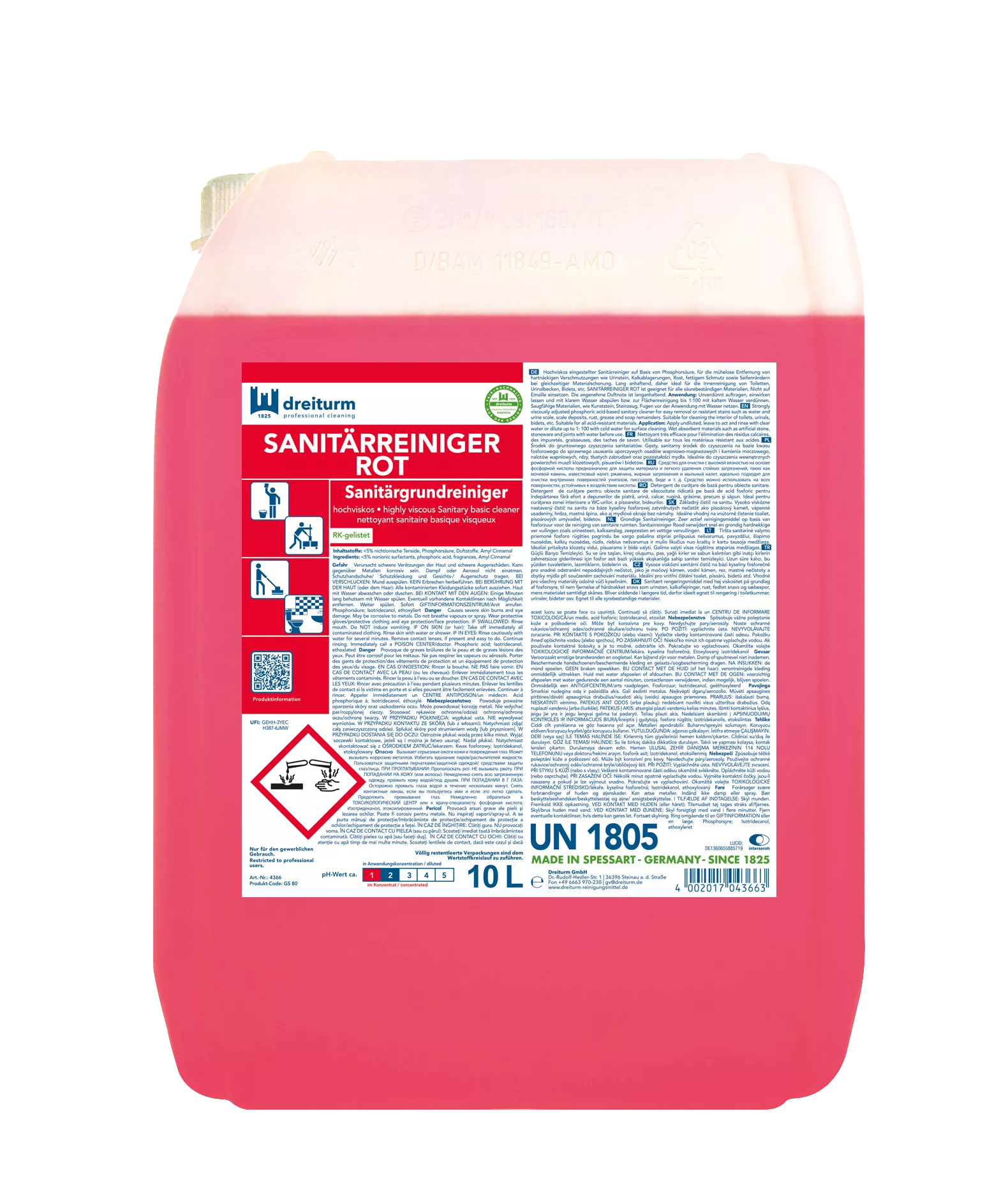 Dreiturm Sanitärreiniger rot – 10L Kanister