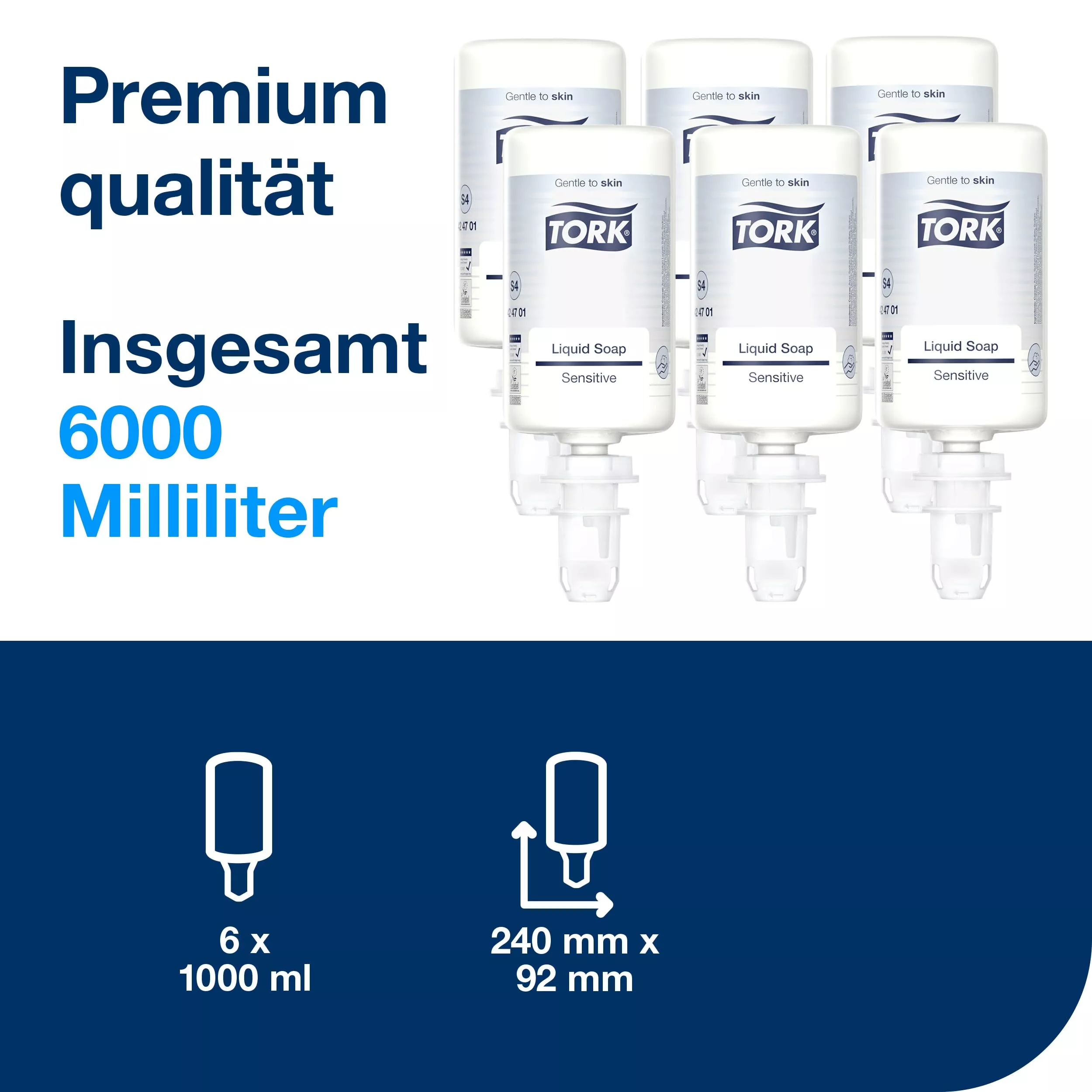 Tork Sensitive Flüssigseife S4, dermatologisch getestet, 6 × 1.000 ml, 424701