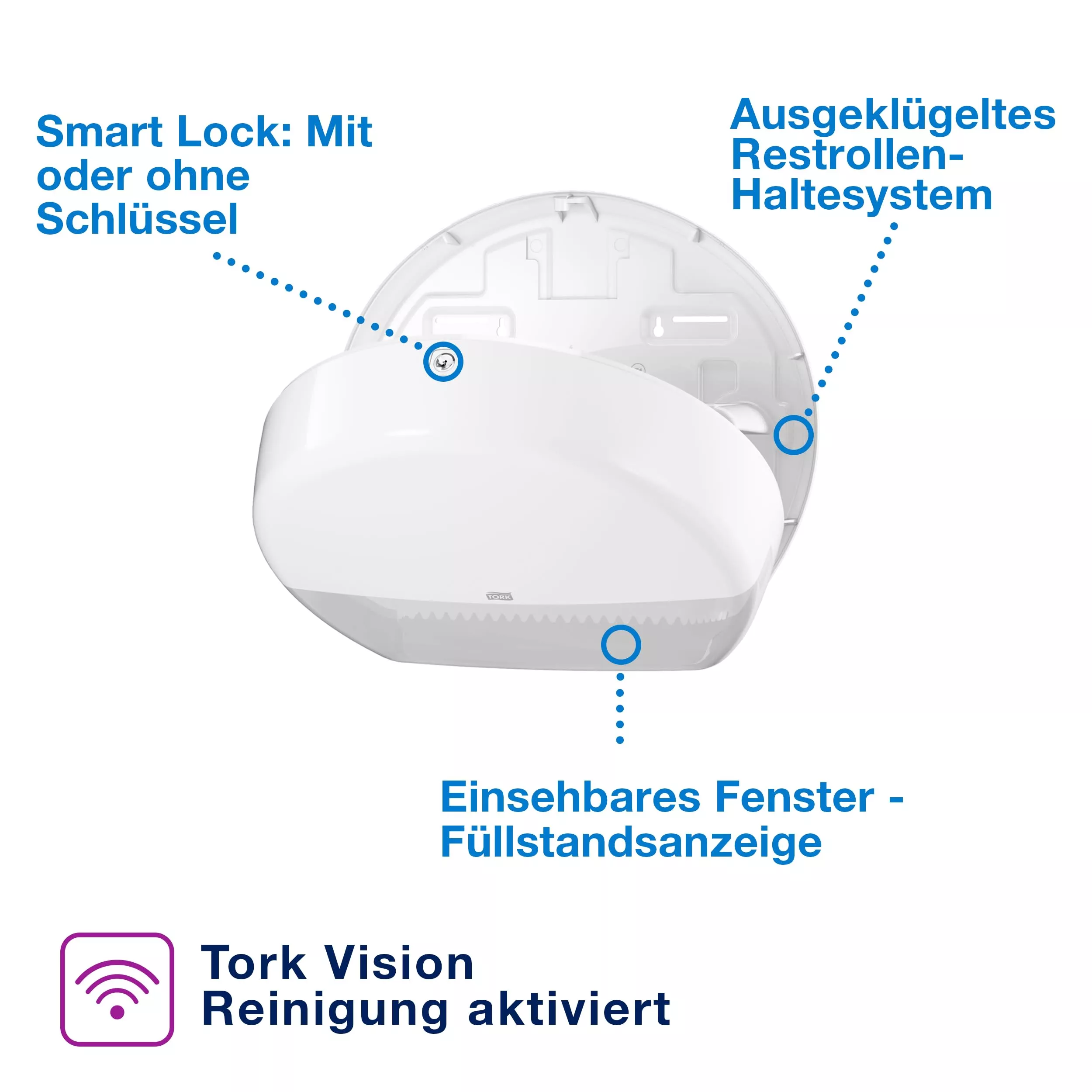 Tork Spender für Jumbo Toilettenpapier Weiß T1, Hohe Kapazität, Elevation Linie, 554000