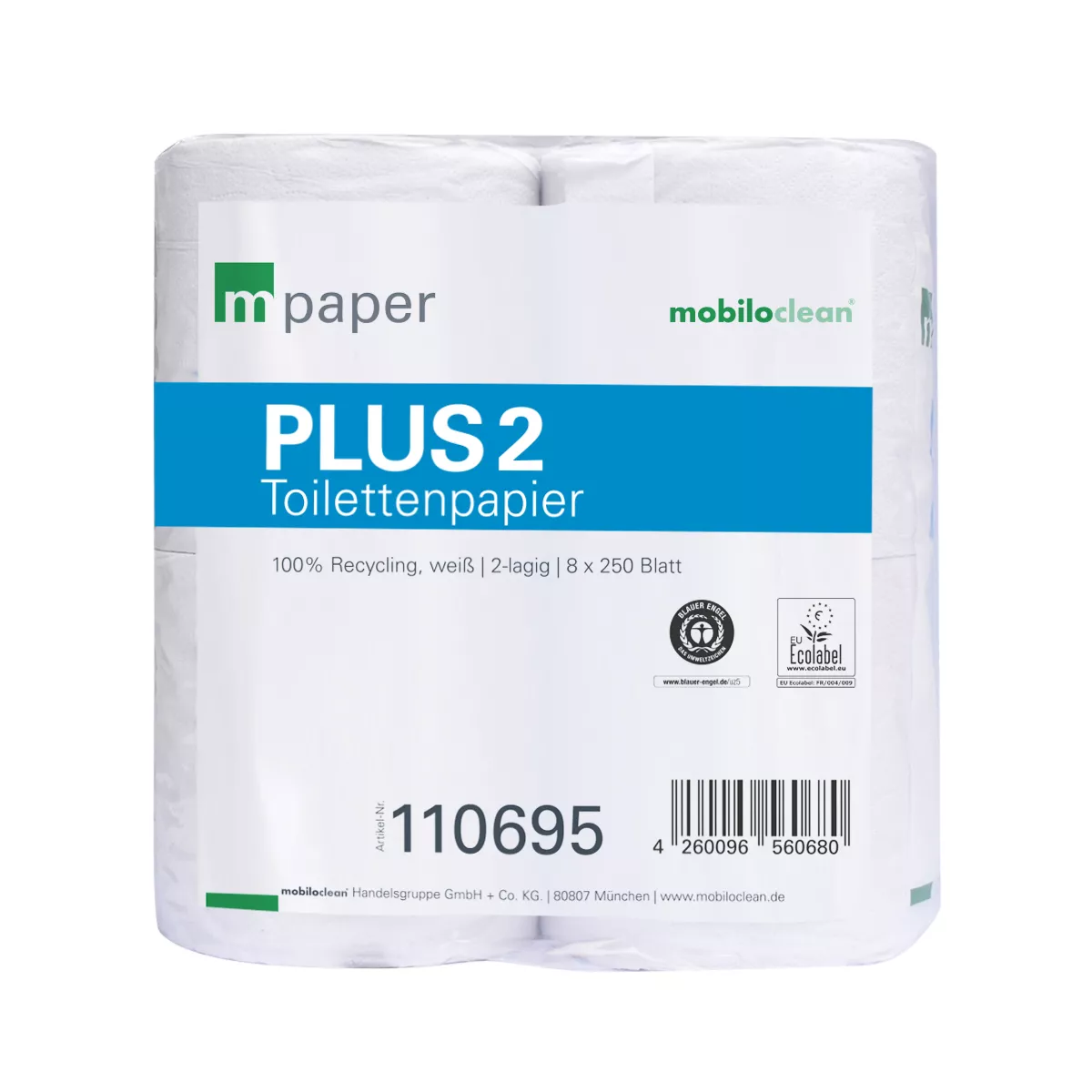 Cleanclub Toilettenpapier Basic 2-lagig - hochweiss - 8x250 Blatt 64 Rollen