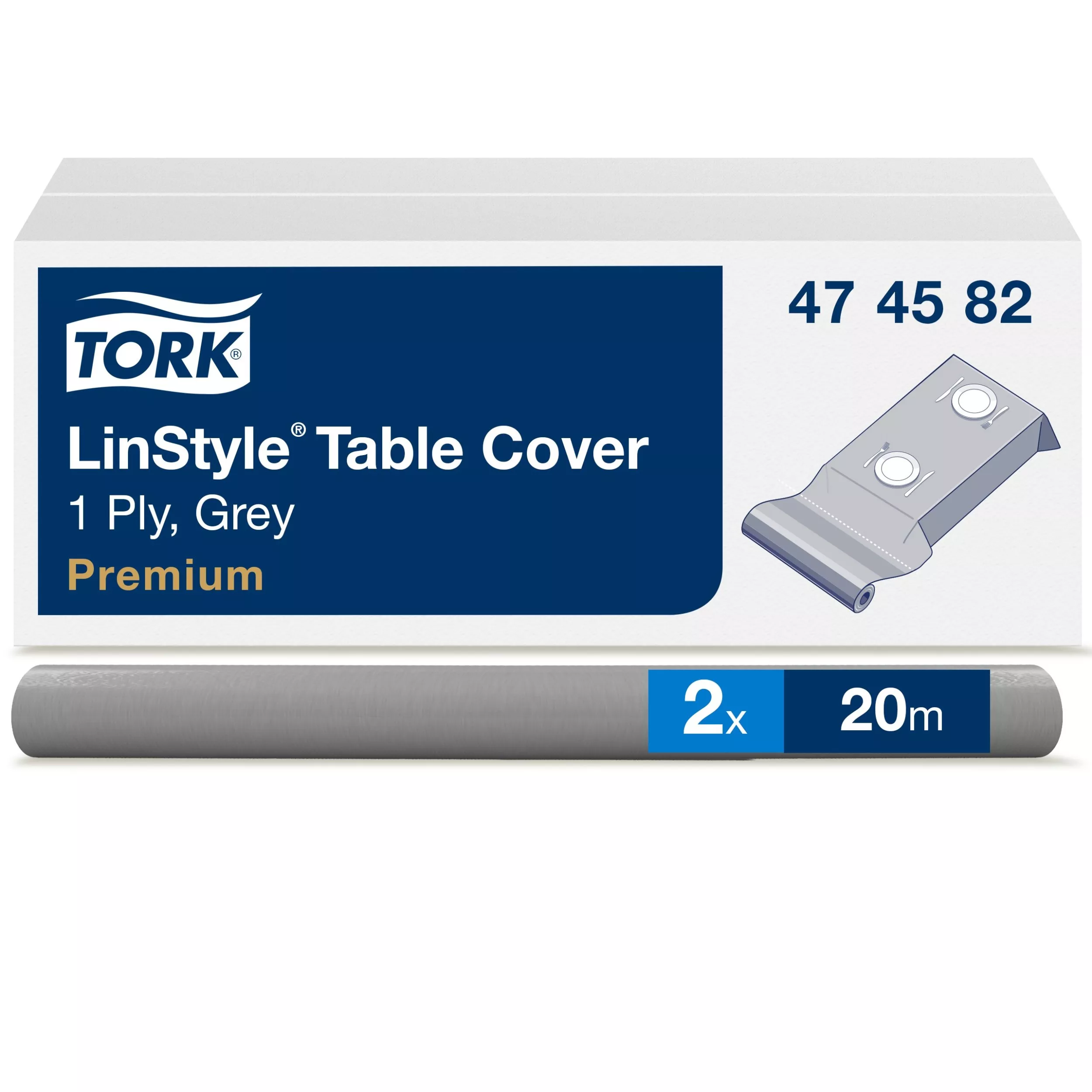 Tork LinStyle® Tischdecke gerollt Grau, robust, 1-lagig, 20 m × 120 cm, 2 Rollen, 474582