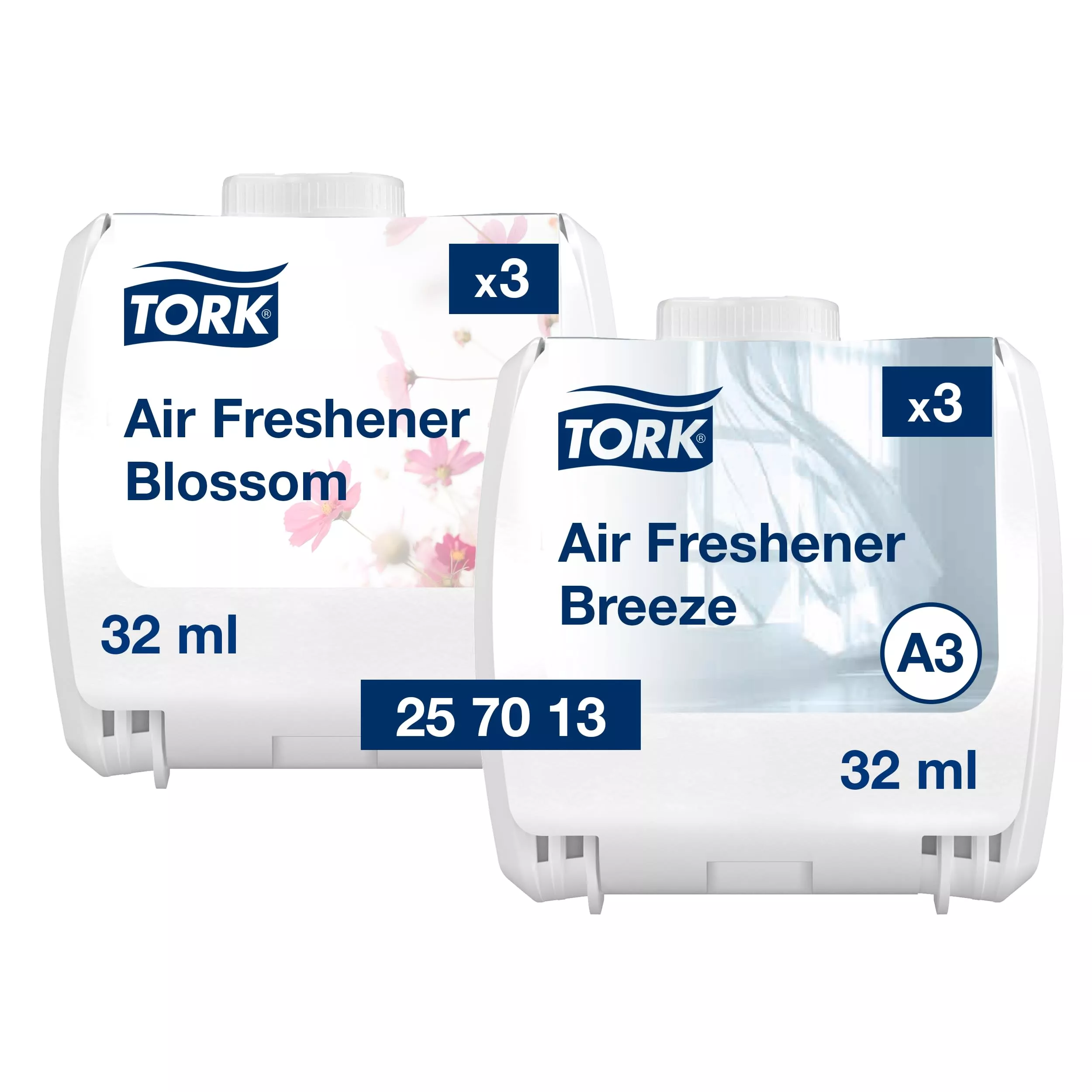 Tork kontinuierlicher Lufterfrischer im Mix Pack A3, Geruchsneutralisierer, je 3 Nachfüllflakons Frühlingsbrise und Blütentraum, 257013