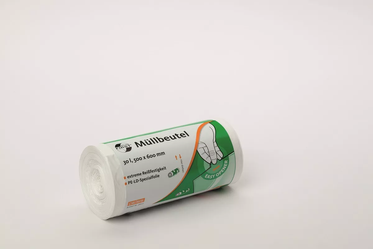 Müllbeutel 30L LDPE weiß 12my 500x600mm 50 Stück Rolle