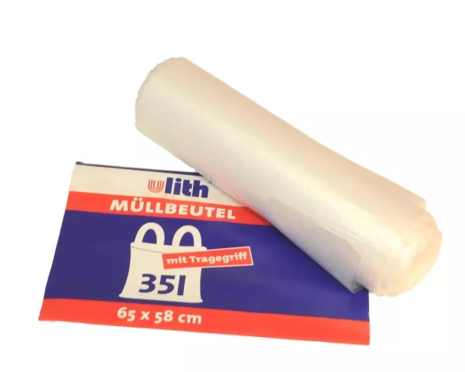 WBV Müllbeutel mit Tragegriff 35 Liter, 8 my, HDPE, weiß (1 Rolle = 25 Stück)