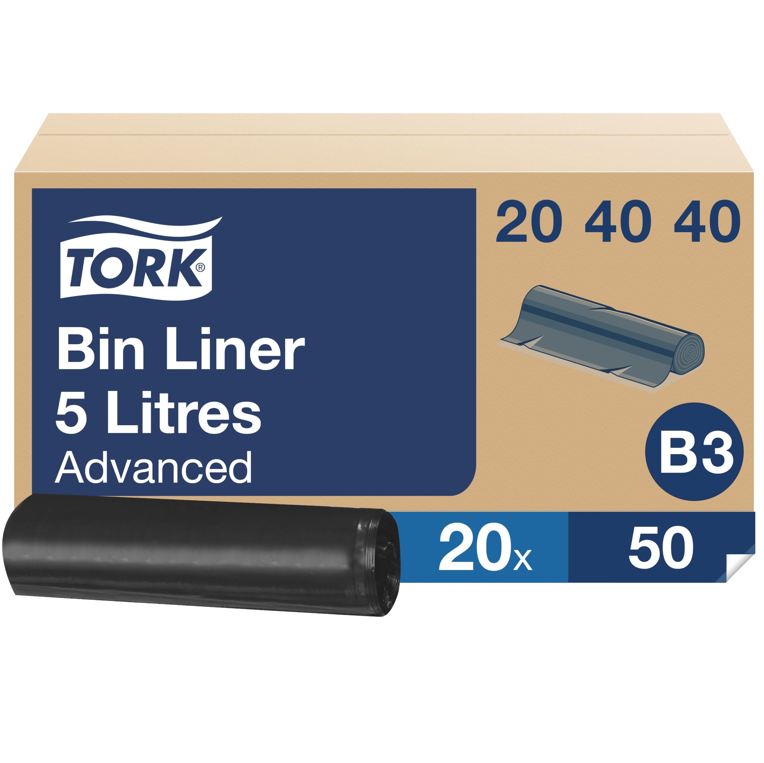 Tork 5 l Abfallsäcke Schwarz B3, zu 55 % aus Recycling-Material, 50 × 20 Beutel, 204040