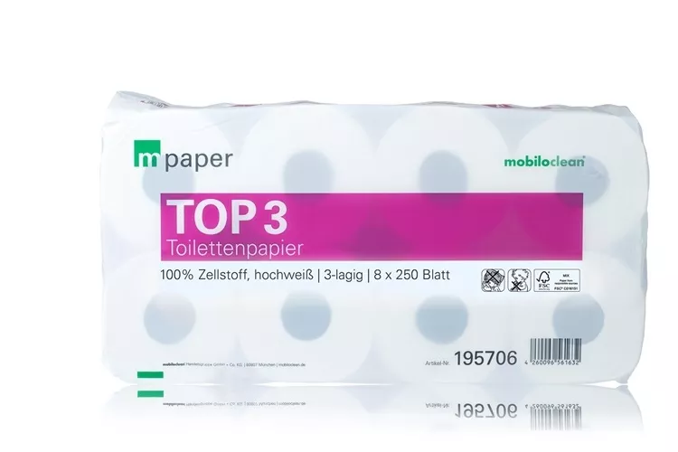 CleanClub Toilettenpapier Top³ 3-lagig – 1 Palette (21 VE = 1.512 Rollen), hochweiß, extra weich & reißfest, Großpackung