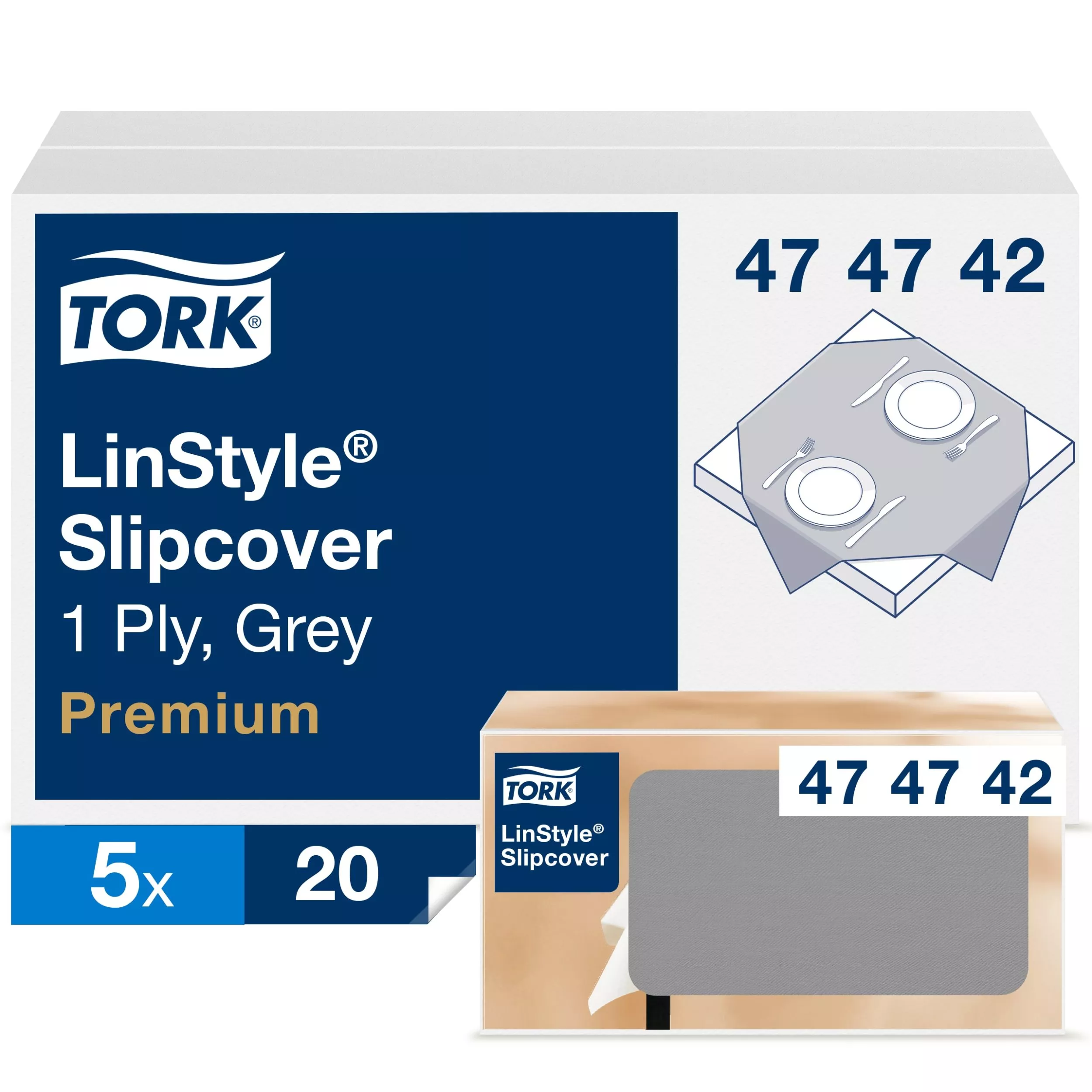 Tork LinStyle® Mitteldecke Grau, robust, 1-lagig, 80 cm × 80 cm, 5 × 20 Mitteldecken, 474742