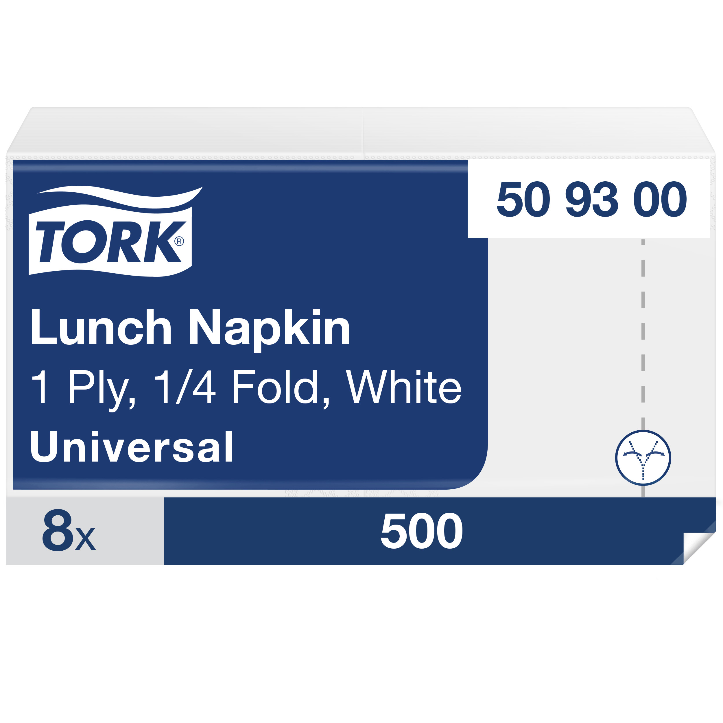 Tork Lunchserviette Weiß, 1/4‑Falz, 1‑lagig, 32 cm × 32 cm, 8 × 500 Servietten, 509300