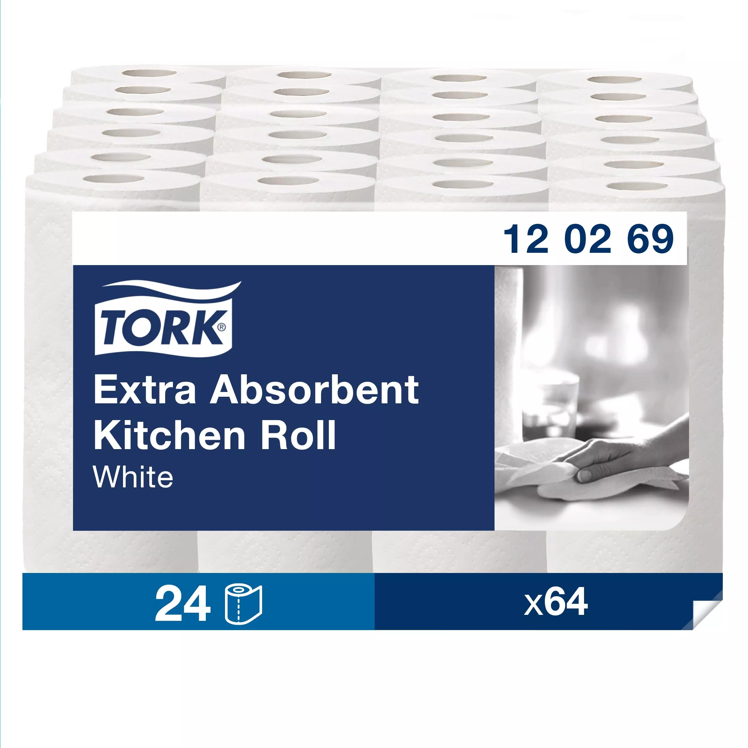 Tork Extra Saugfähige Küchenrolle Weiß, Premium, 2-lagig, 12 × 15,4 m, 120269