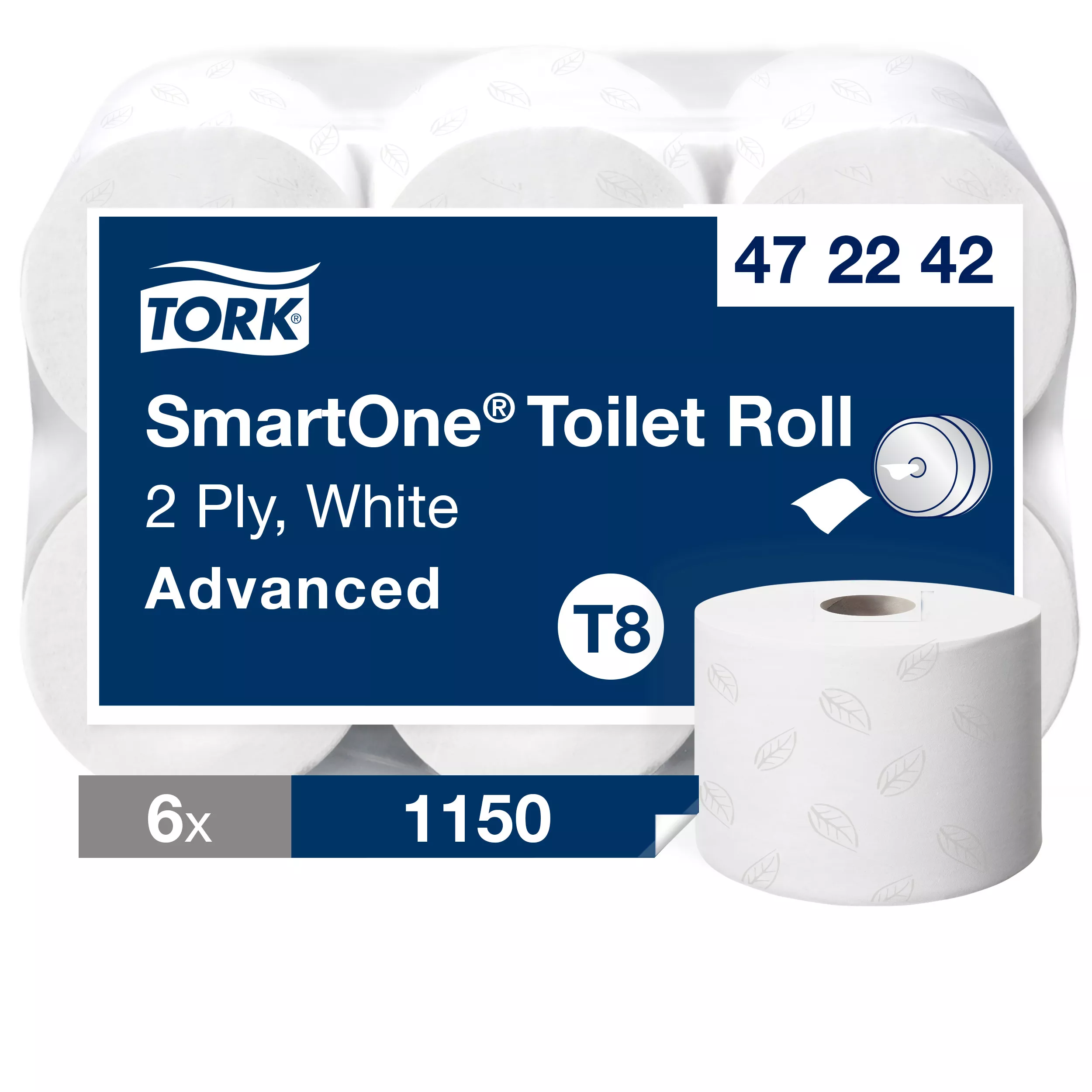 Tork SmartOne® Toilettenpapier Weiß T8, Advanced, 2-lagig, 6 × 1.150 Blatt, 472242