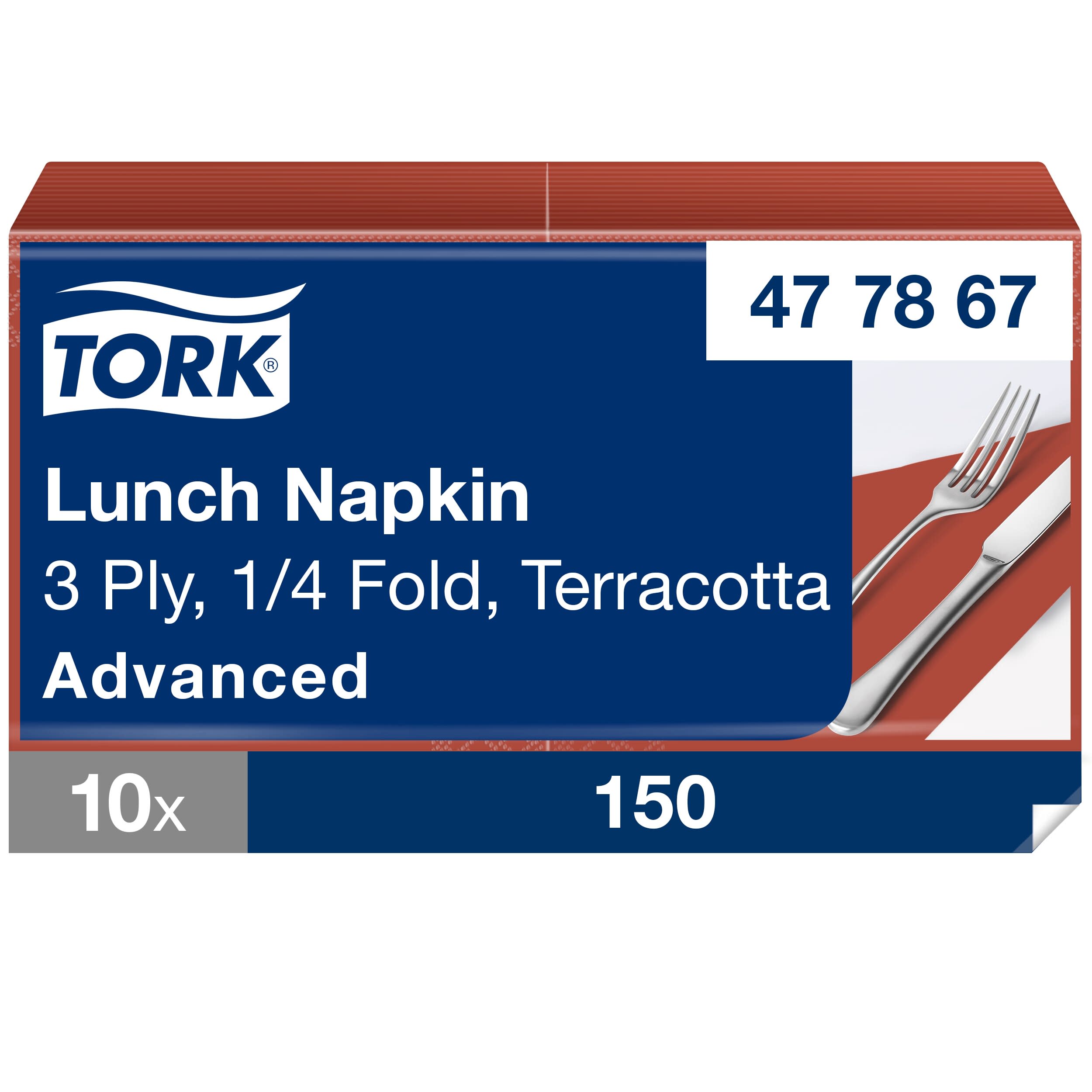 Tork Soft Lunchservietten Terracotta, 1/4-Falz, 3-lagig, 33 cm × 33 cm, 10 × 150 Servietten, 477867