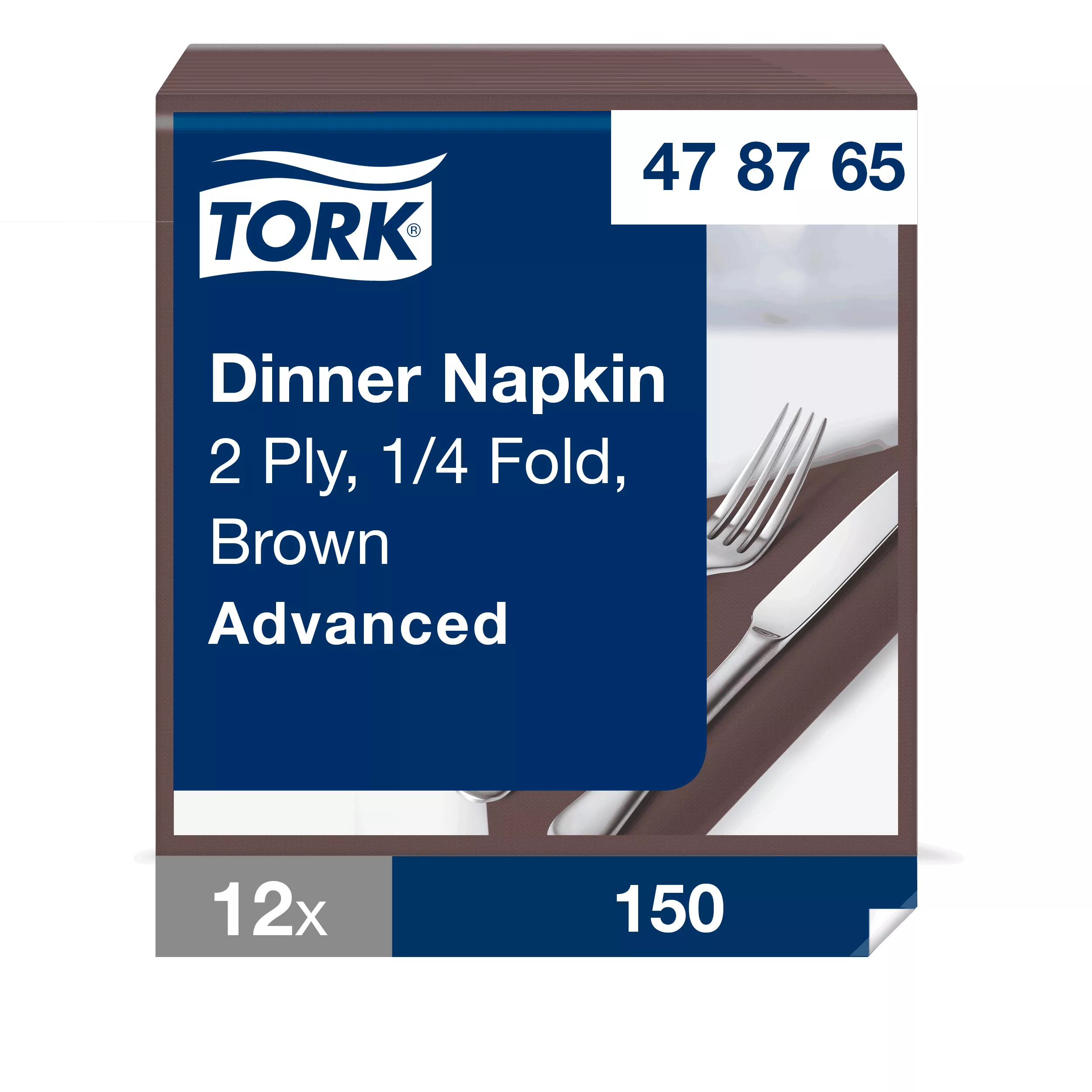 Tork Dinnerservietten Braun, 1/4-Falz, 2‑lagig, 40 cm × 39 cm, 12 × 150 Servietten, 478765