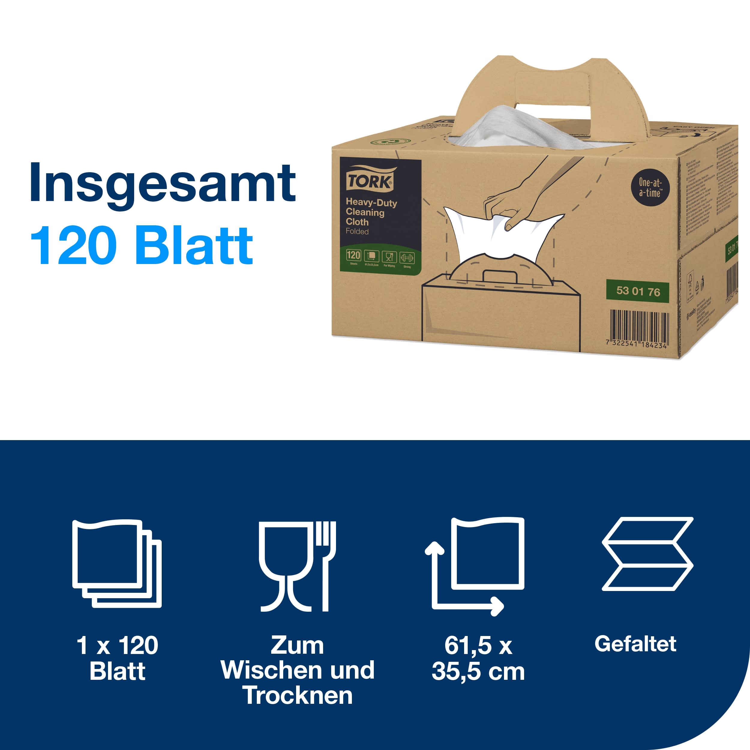 Tork Extra-Starke Reinigungstücher Weiß W7, Einzeltuchentnahme, 1 × 120 Tücher, 530176