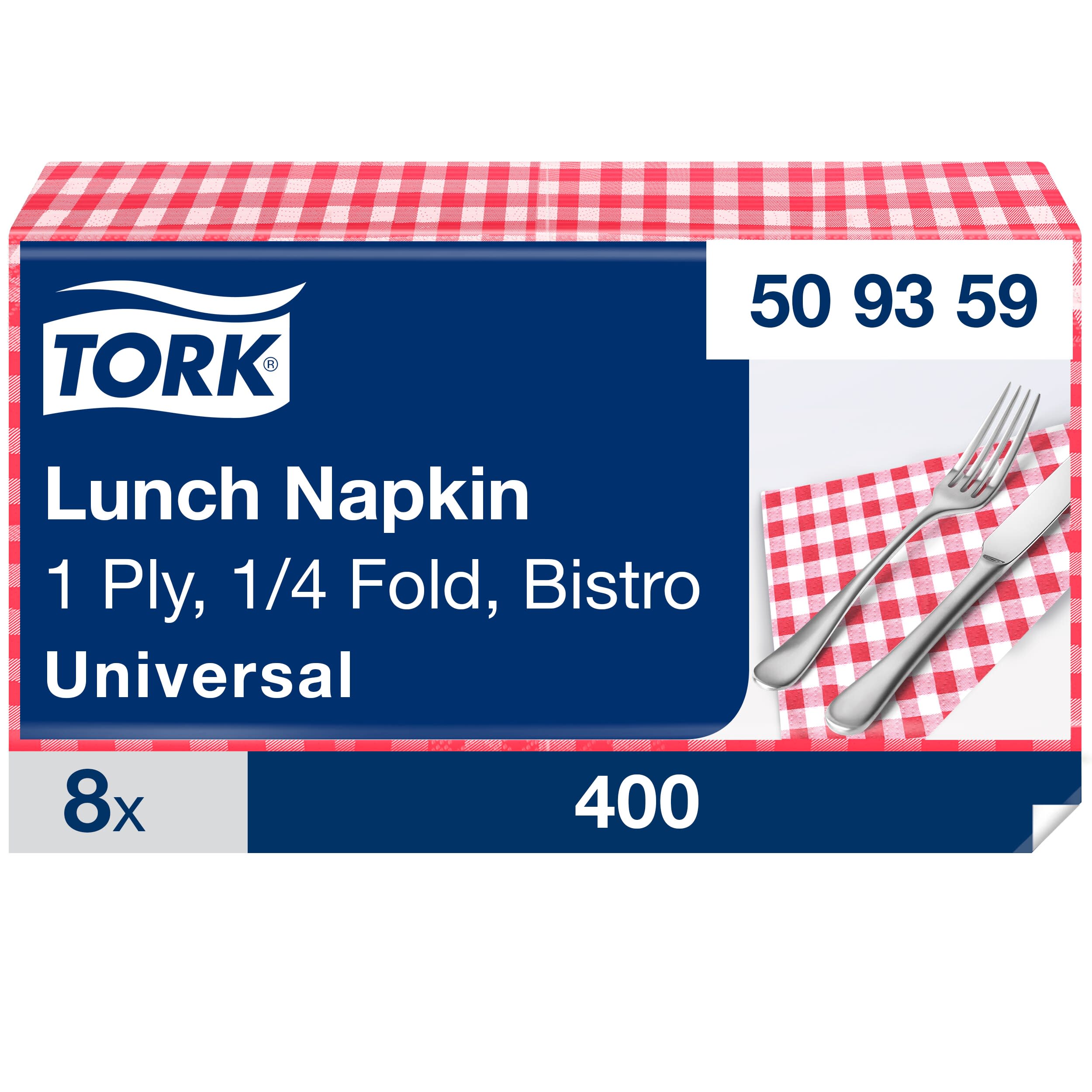 Tork Bistrored Lunchserviette, 1/4-Falz, 1-lagig, 33 cm × 33 cm, 8 × 400 Servietten, 509359