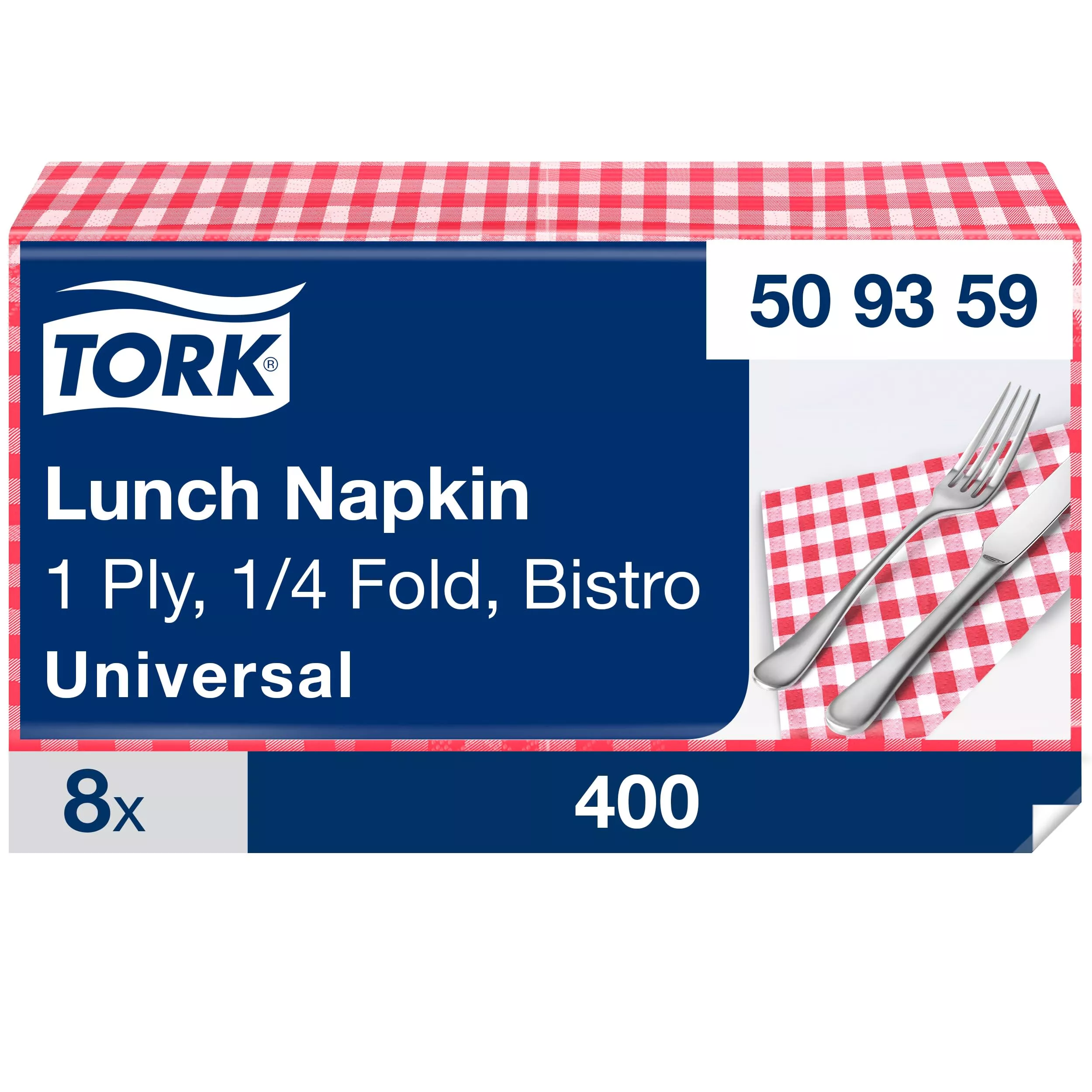 Tork Bistrored Lunchserviette, 1/4-Falz, 1-lagig, 33 cm × 33 cm, 8 × 400 Servietten, 509359
