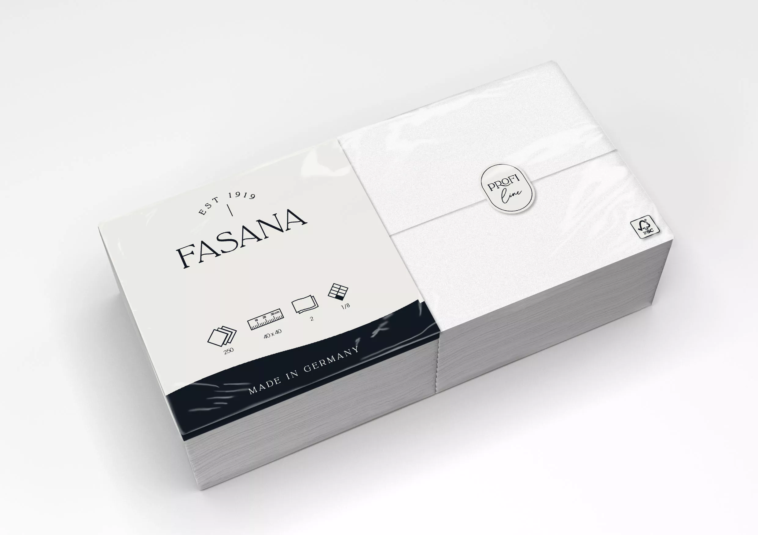 Fasana Zelltuchservietten 2-lagig – 40 × 40 cm, 1/8 Falz, weiß 1500 Stück