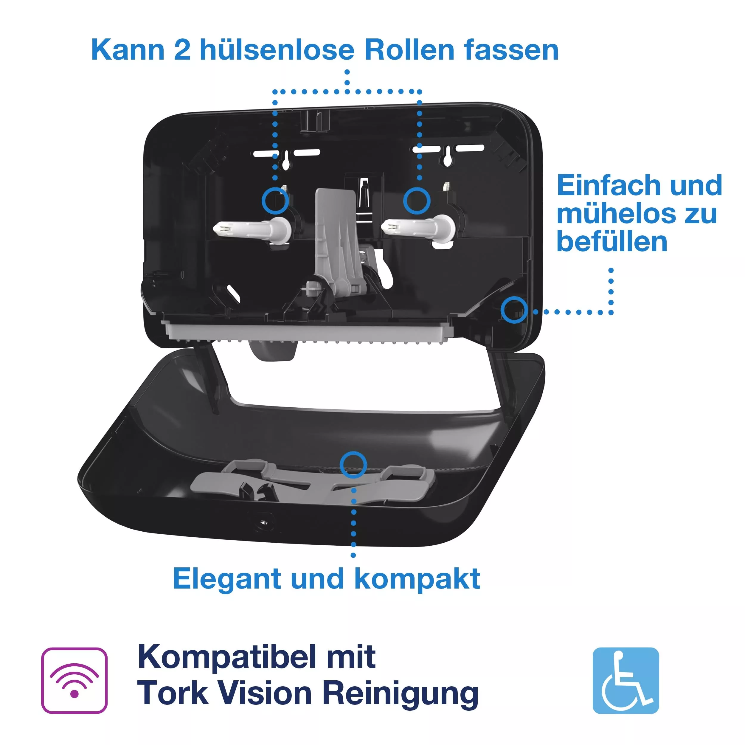 Tork OptiServe® Einzelrollenspender für Hülsenloses Toilettenpapier Edelstahl T7, robuster Toilettenpapierspender, 472259