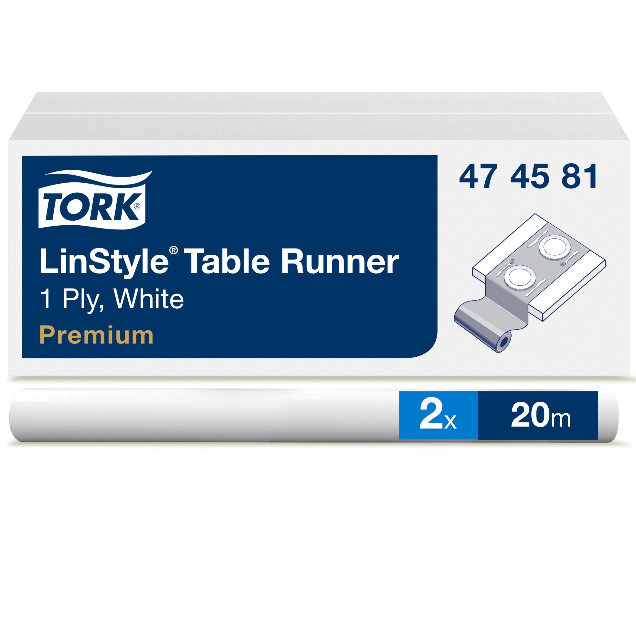 Tork LinStyle® Tischdecke gerollt Weiß, robust, 1-lagig, 20 m × 120 cm, 2 Rollen, 474581