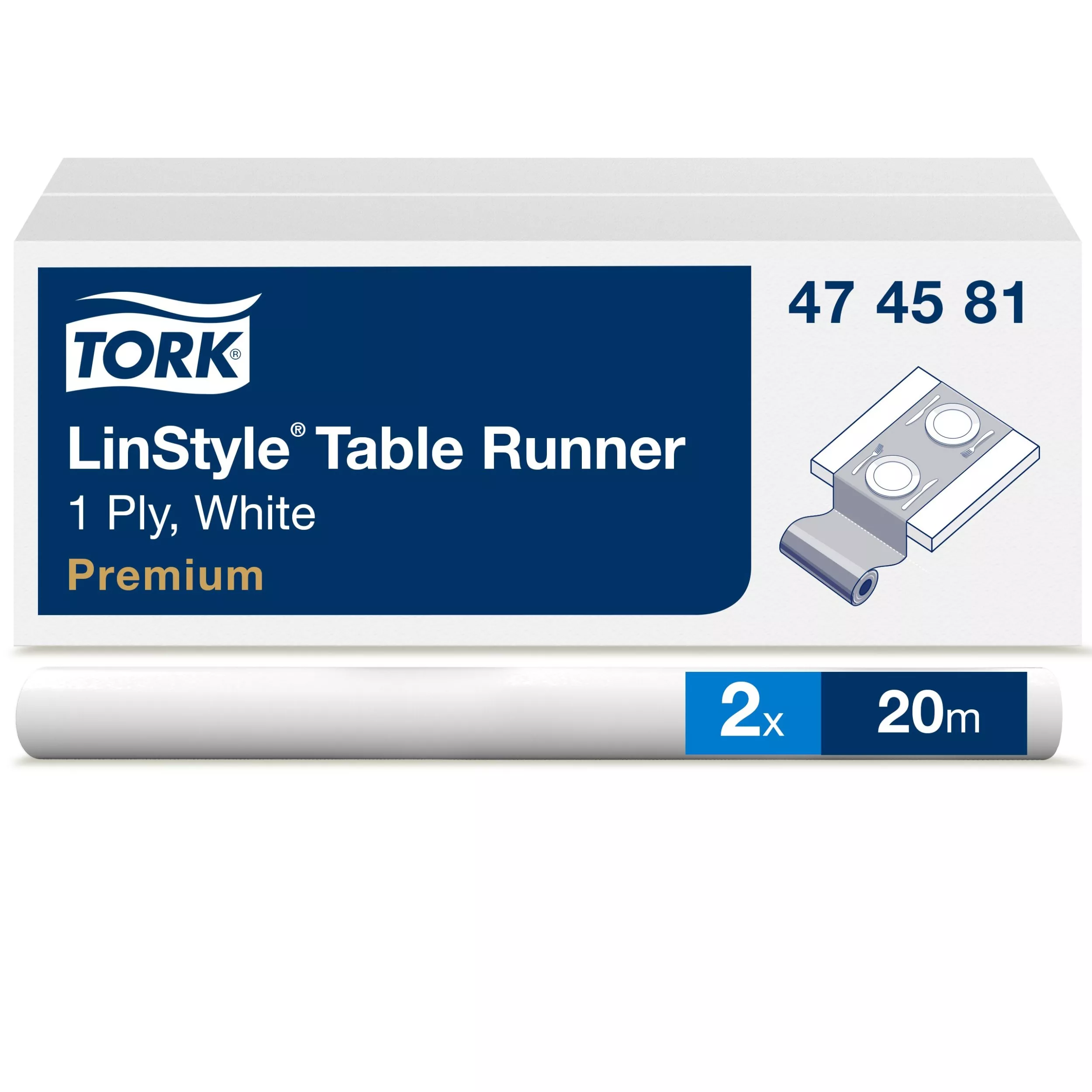 Tork LinStyle® Tischdecke gerollt Weiß, robust, 1-lagig, 20 m × 120 cm, 2 Rollen, 474581