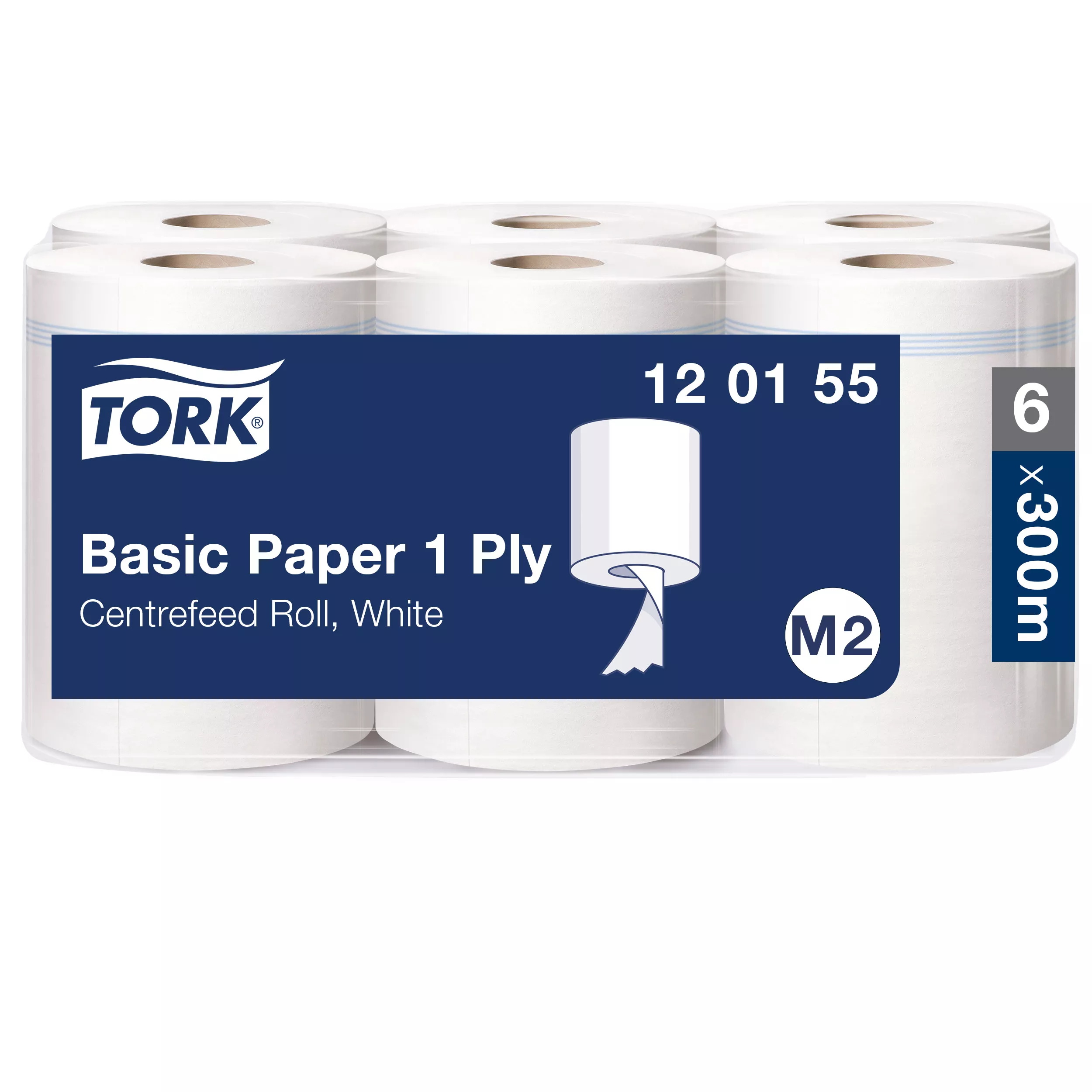 Tork Standard-Papierwischtücher mit Innenabrollung Weiß M2, kosteneffiziente Putztücher, 6 × 300 m, 120155