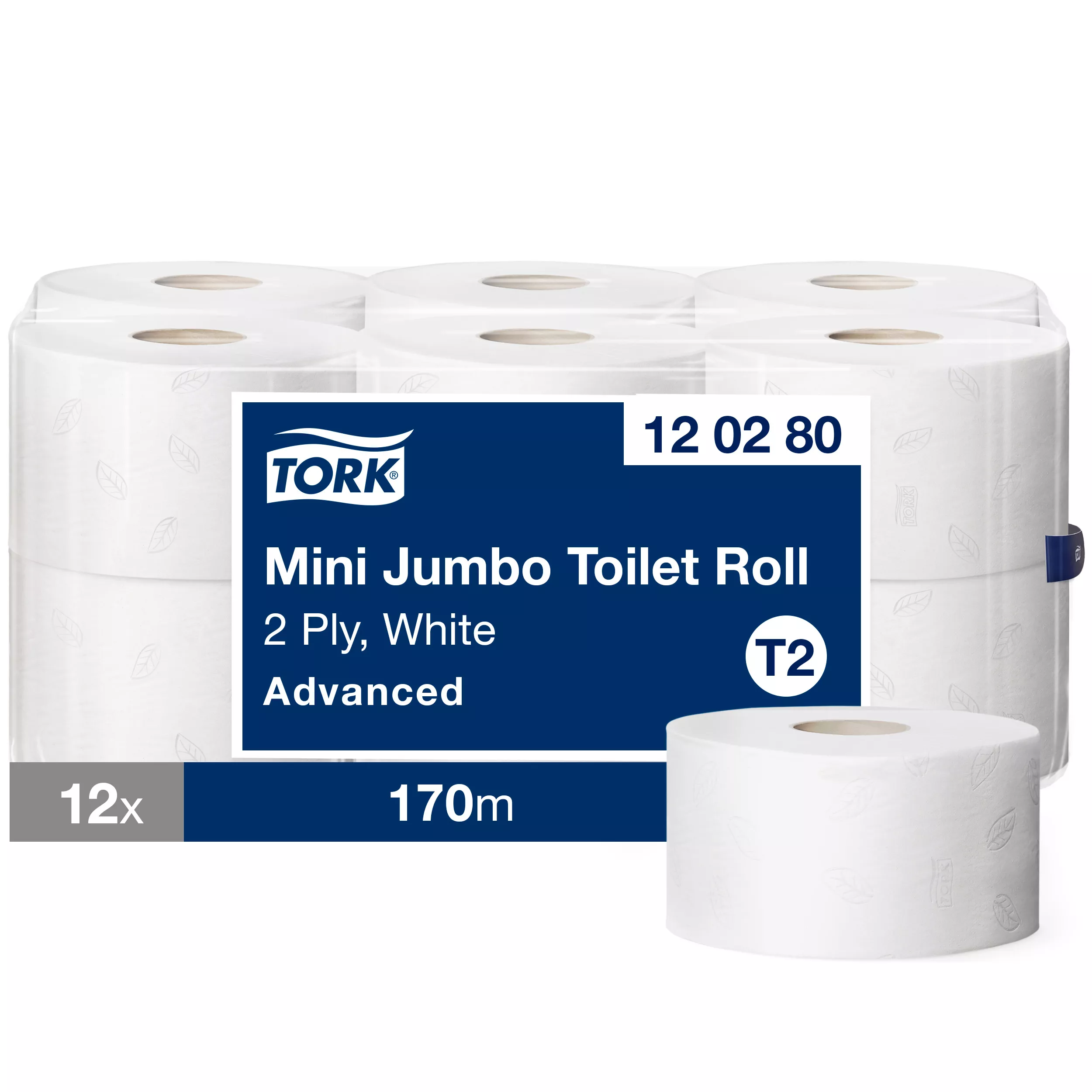 Tork Mini Jumbo Toilettenpapier Weiß T2, Advanced, 2-lagig, 12 × 170 m, 120280