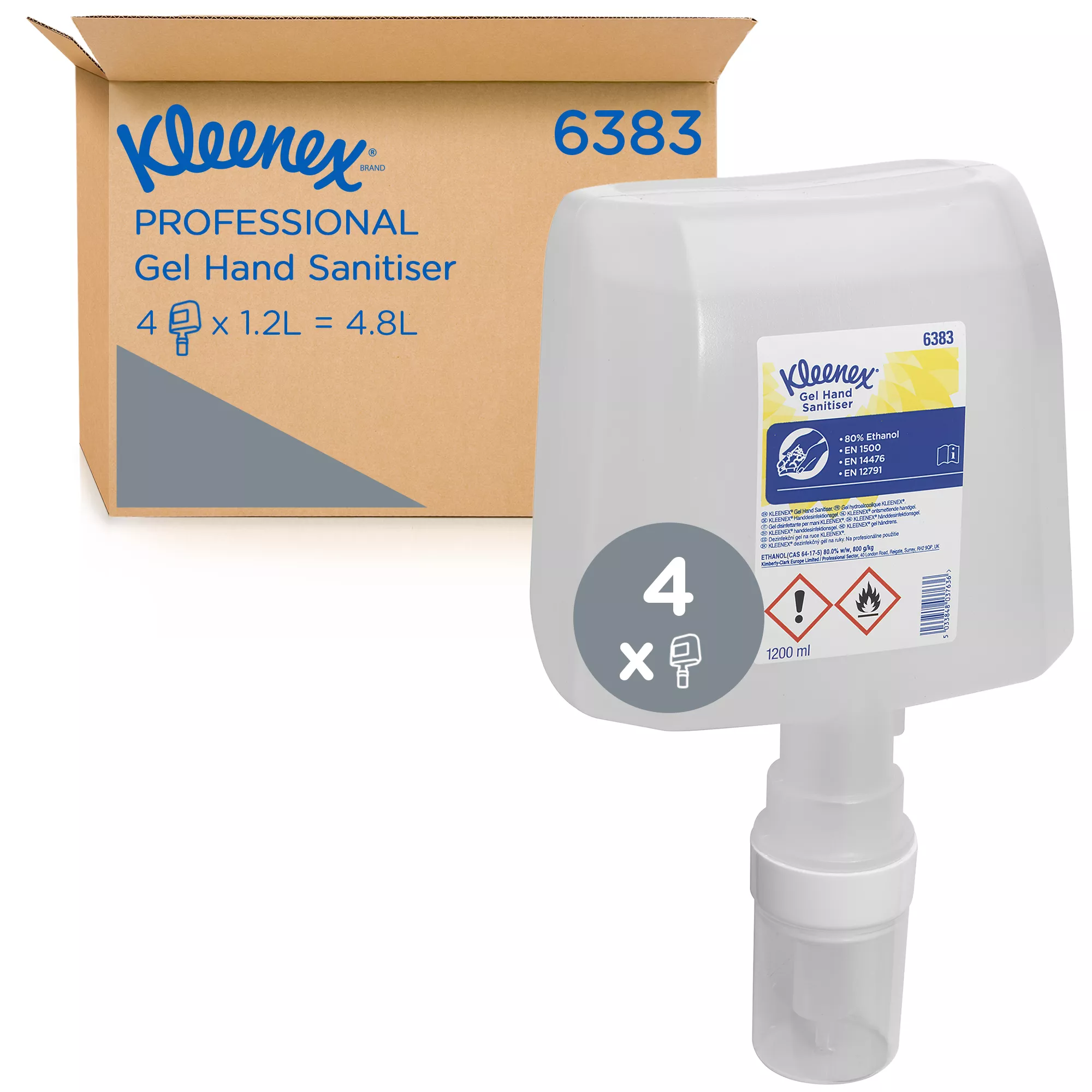 Kleenex Händedesinfektionsgel mit Alkohol für Sensorspender, 4 x 1,2 Liter